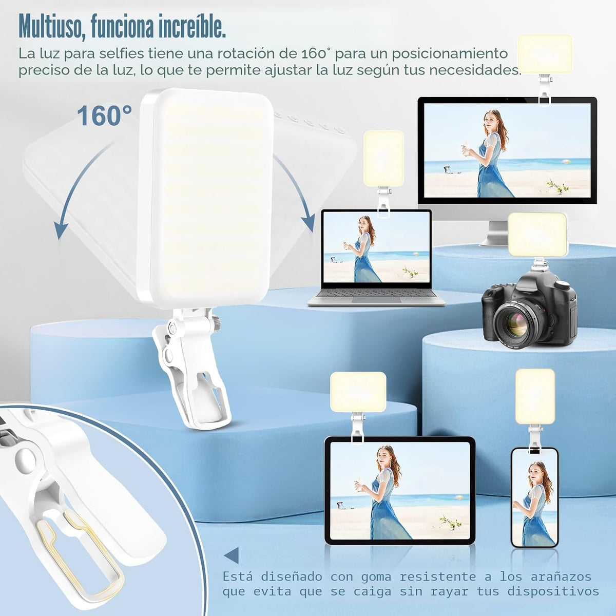 ALTSON 60 LED Luz portátil para selfie con clip y adaptador de tríp...