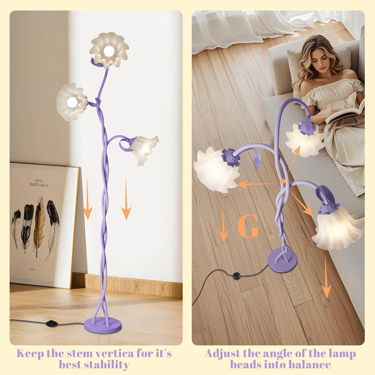 Lámpara de pie floral para dormitorio, linda lámpara de esquina con...