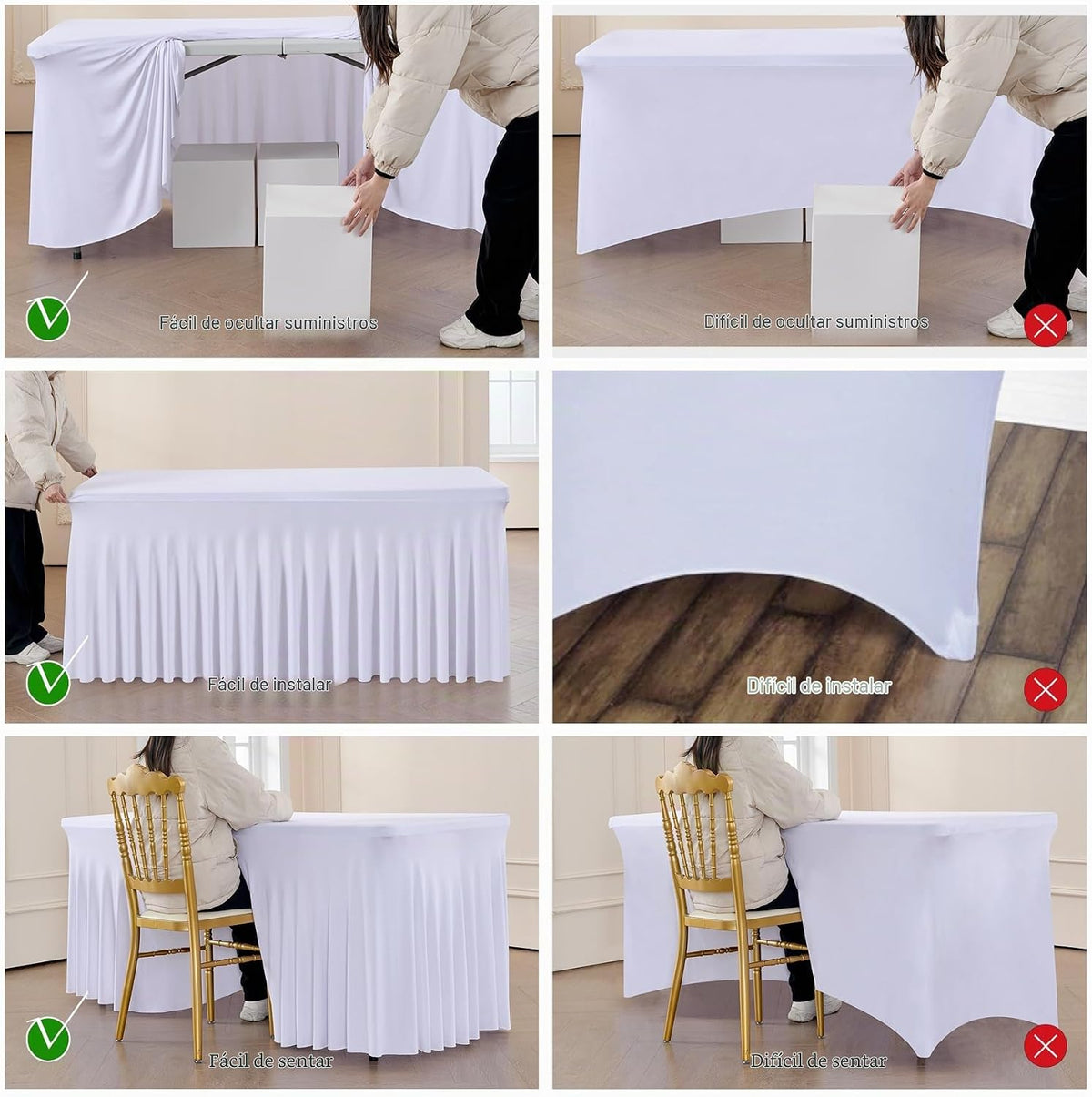 Mantel rectangular de elastano de 6 pies, paquete de 2 unidades, co...