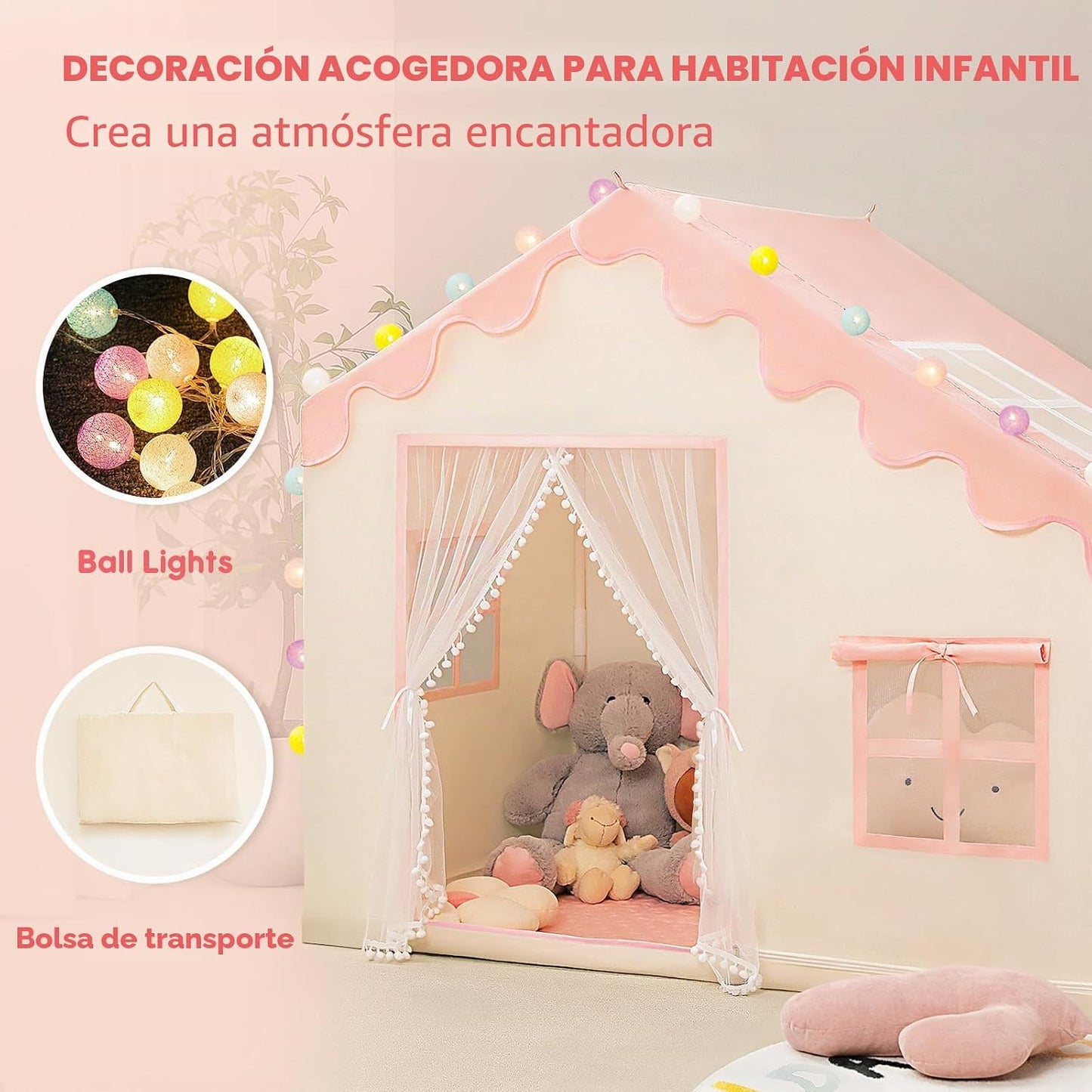 PIIKAGO Tienda de campaña para niños con alfombrilla y luces de bol...