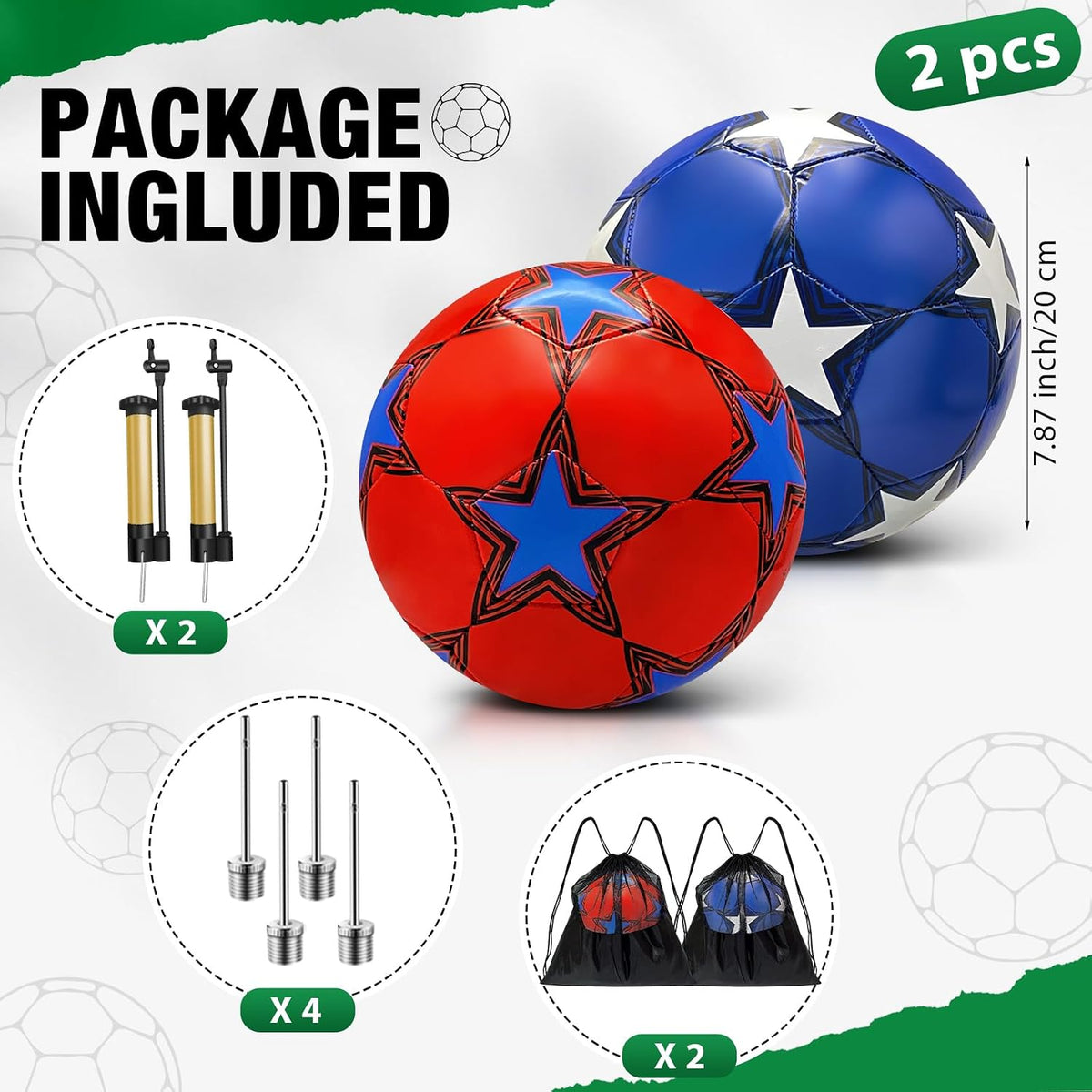 yasuwekik Paquete de 2 pelotas de fútbol desinfladas con bomba para...