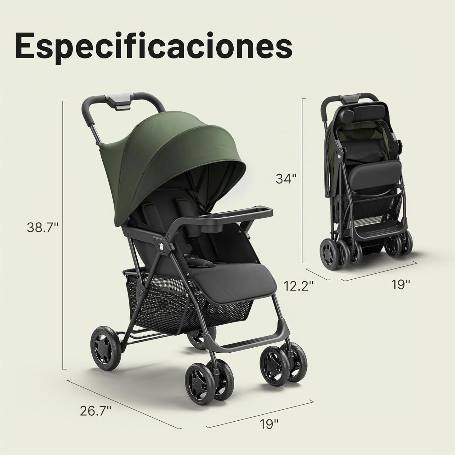 Mamazing Cochecito de viaje ligero con paraguas y asiento reclinabl...