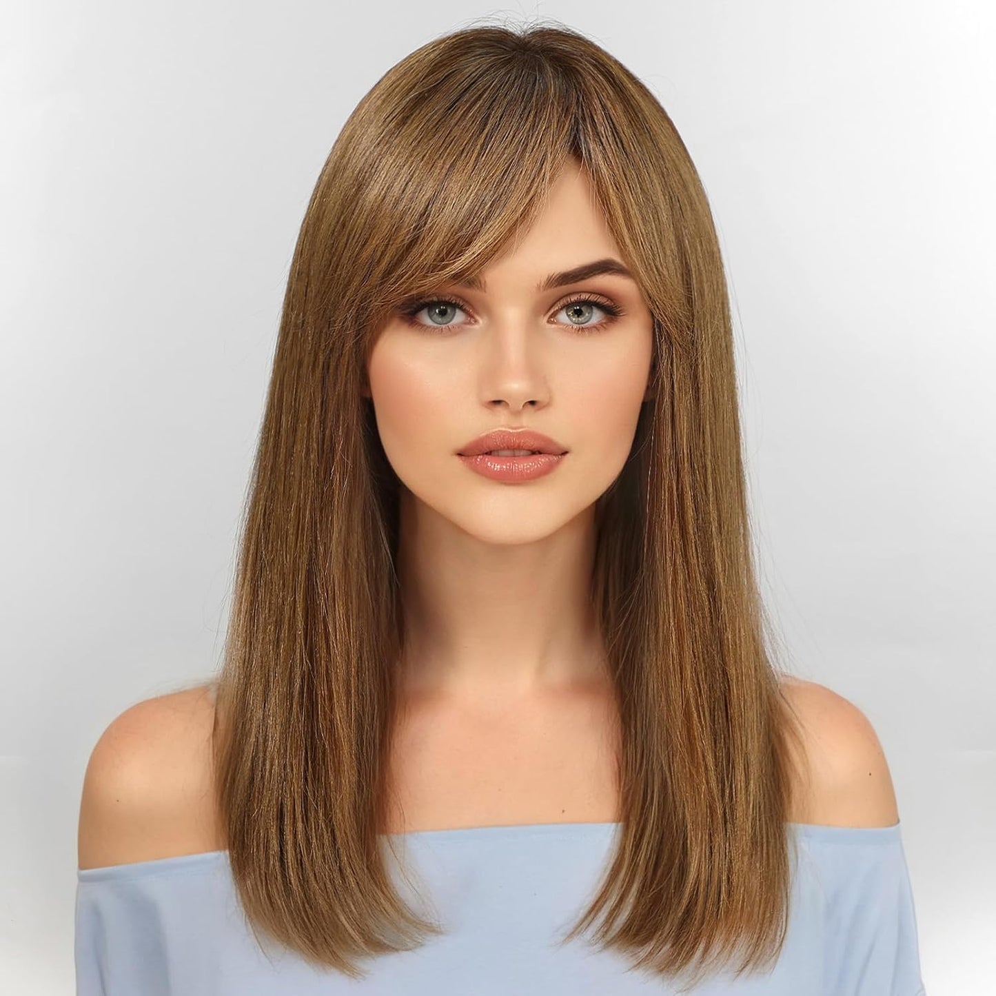 KKU Pelucas de cabello humano castaño degradado de 16 pulgadas para...