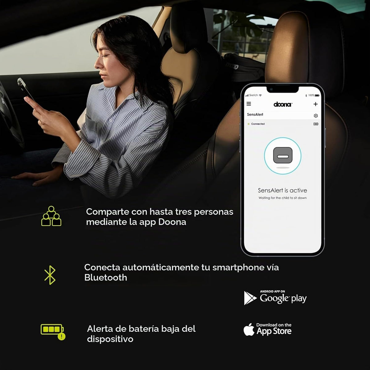 Doona Asiento de coche y cochecito, negro + alerta de asiento infan...