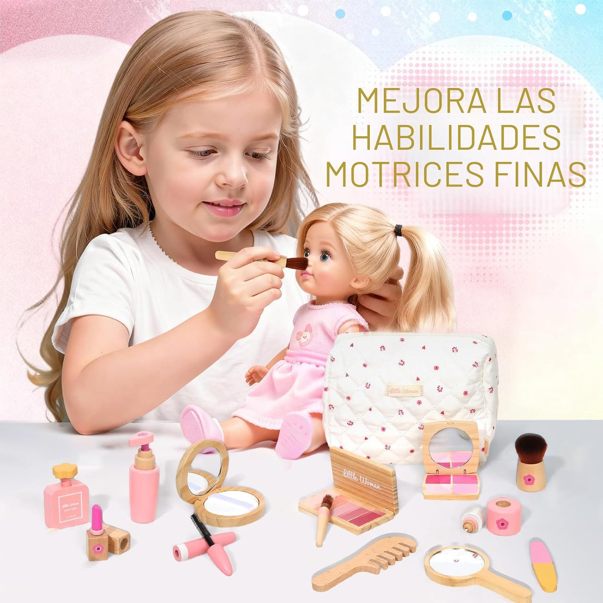 Kit de maquillaje de madera de simulación para niños pequeños: set...