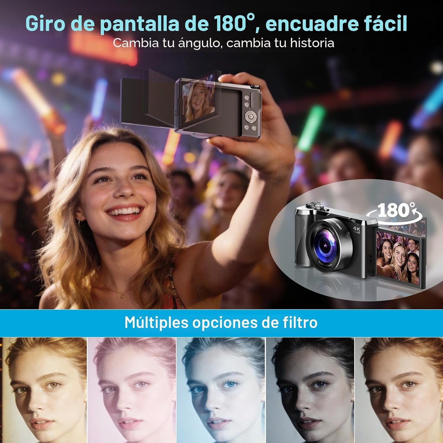 Cámara digital 4K de 56 MP para fotografía, viajes y regalo