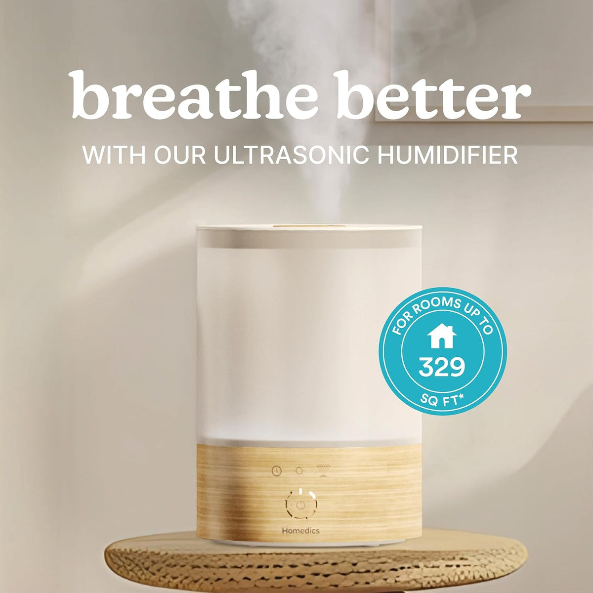 Homedics Humidificador ultrasónico de niebla fría, luz nocturna de...