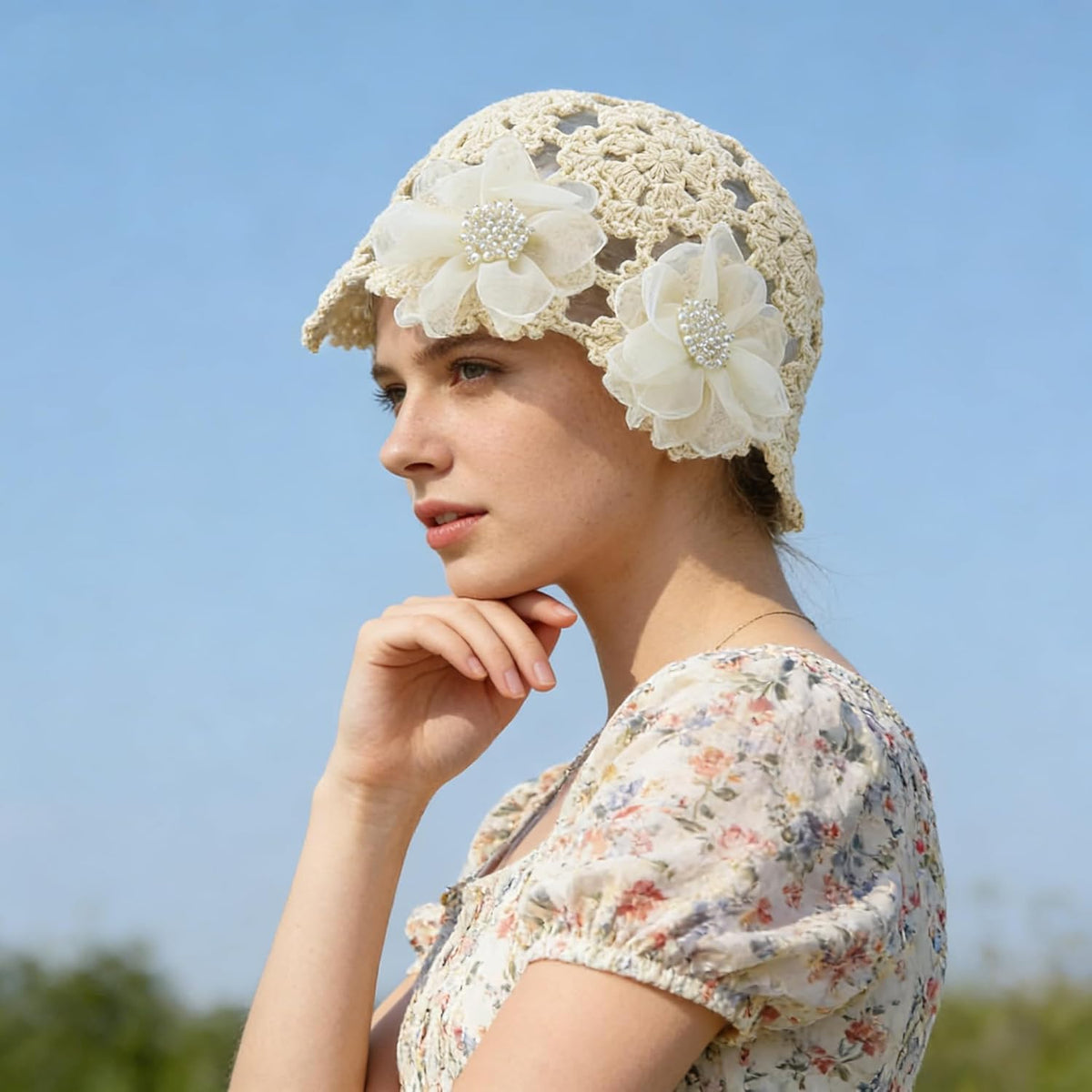 Gorro de ganchillo hecho a mano para mujer, sombrero de sol de enca...