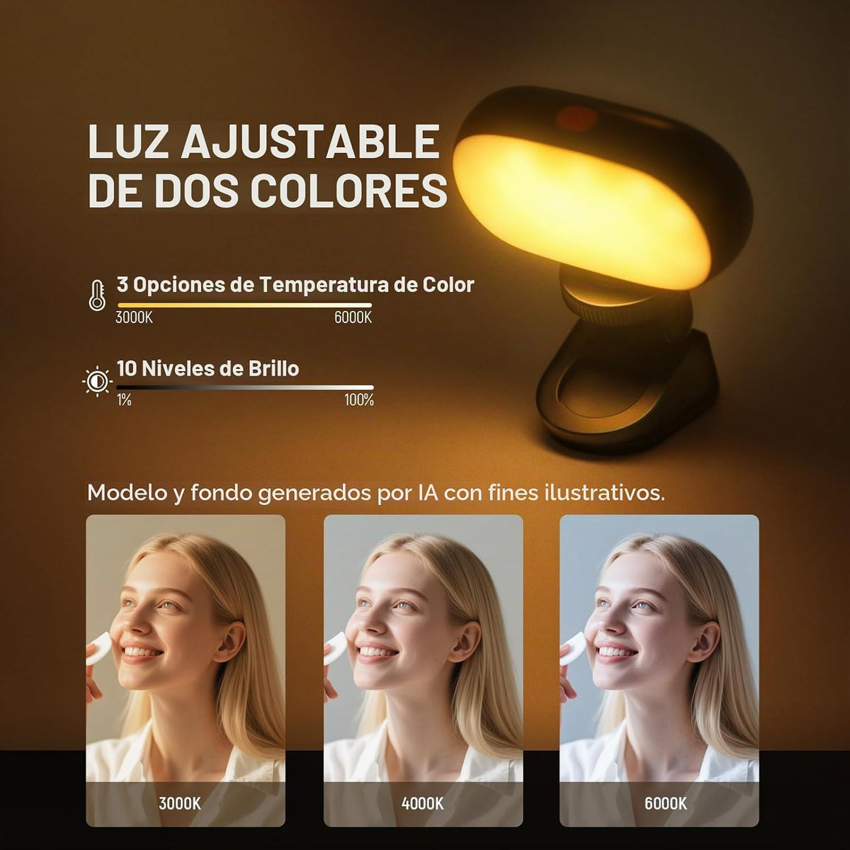 NEEWER Basics Luz Portátil para Selfie, 3W con Clip para Teléfono P...