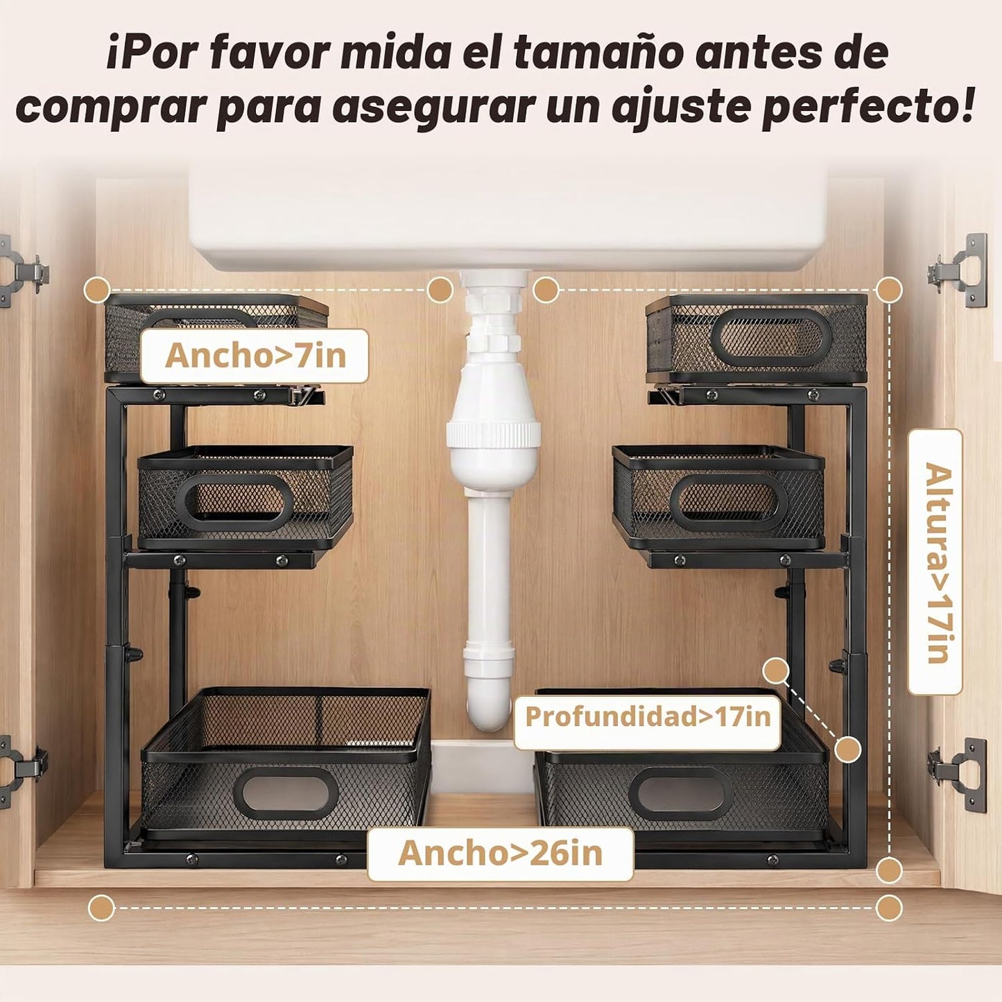 Organizador de 3 niveles para debajo del fregadero, paquete de 2 es...