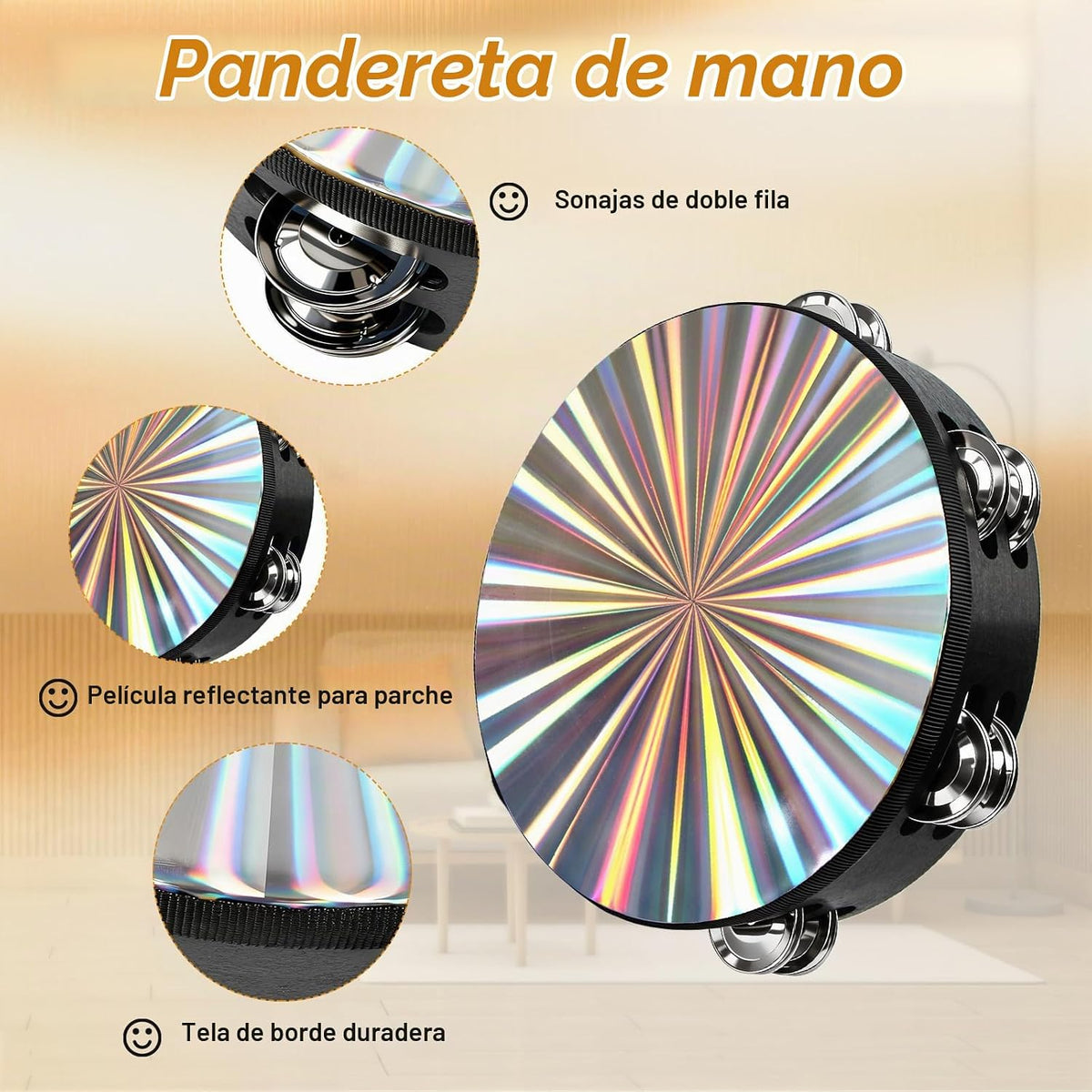 Radiant Tamborines Instrumento Musical Instrumento para Adultos Niñ...