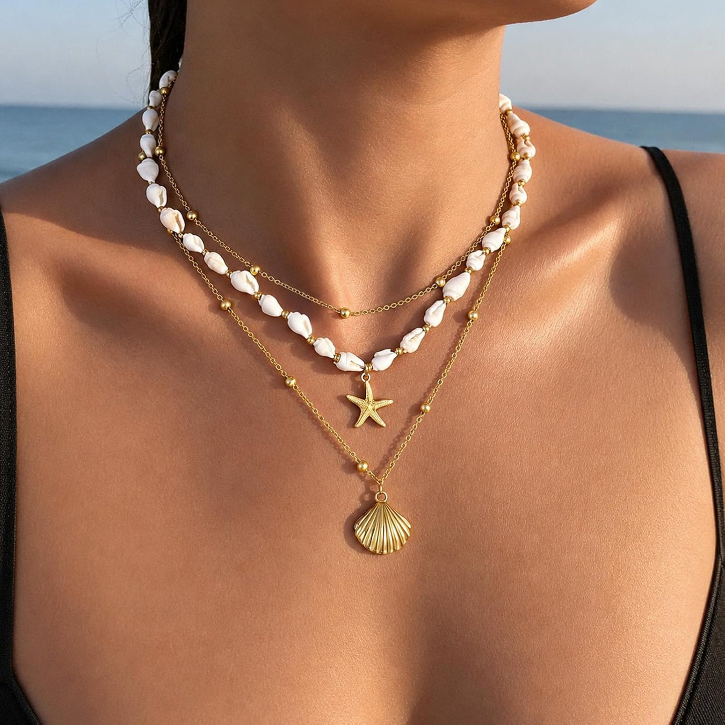 Collar de estrella de mar de playa de verano en capas para mujer, n...