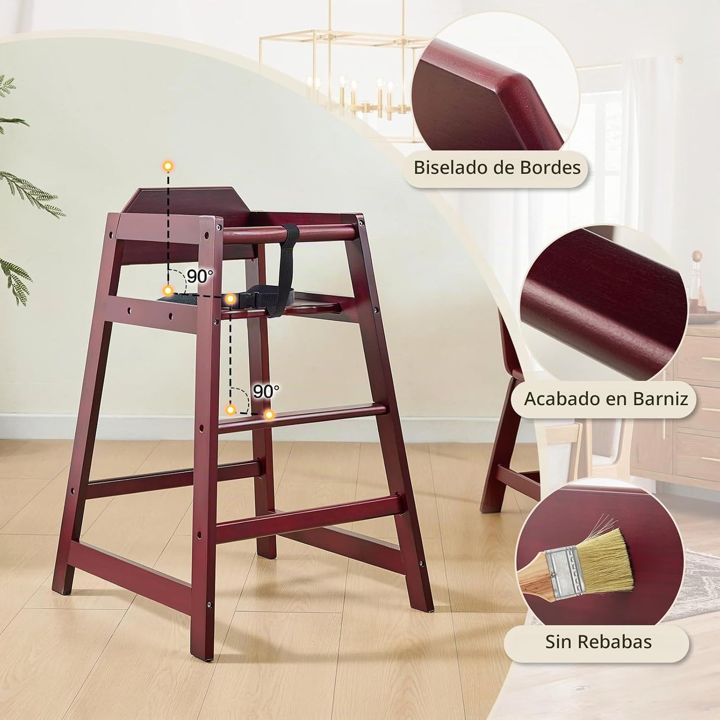 Neoflavie Sillas altas de madera para bebés y niños pequeños, silla...