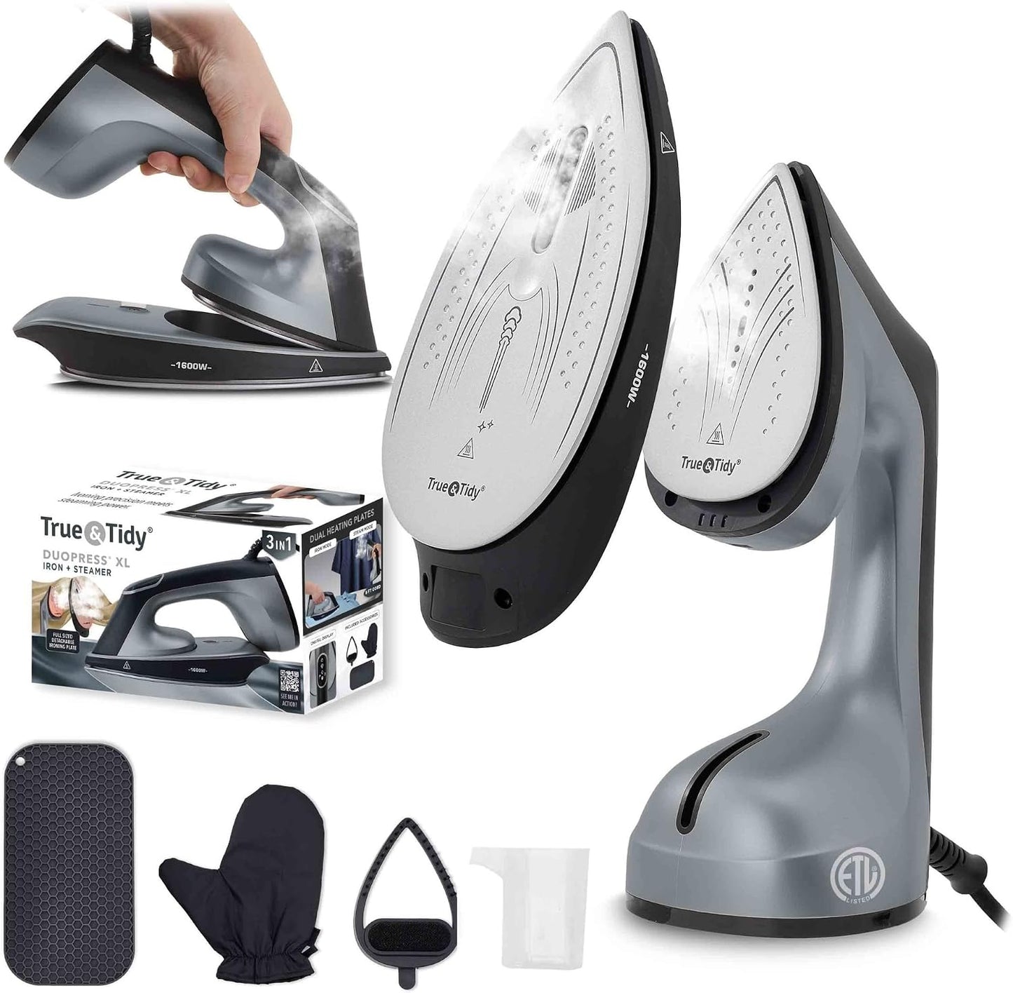True &amp; Tidy DuoPress XL 2 en 1 vaporizador y plancha para ropa,...