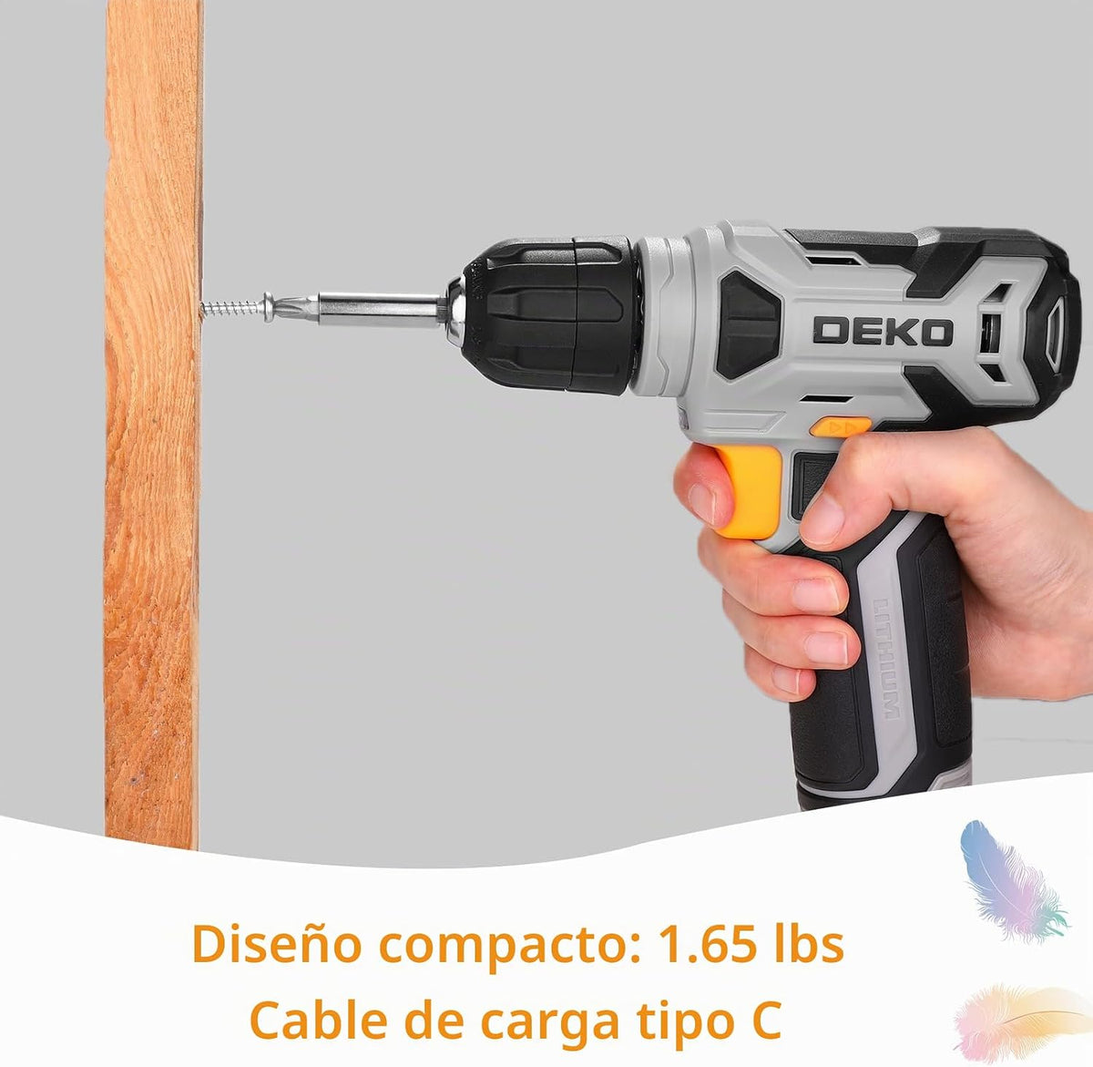 Taladro inalámbrico DEKOPRO de 8 V, juego de taladro con mandril si...
