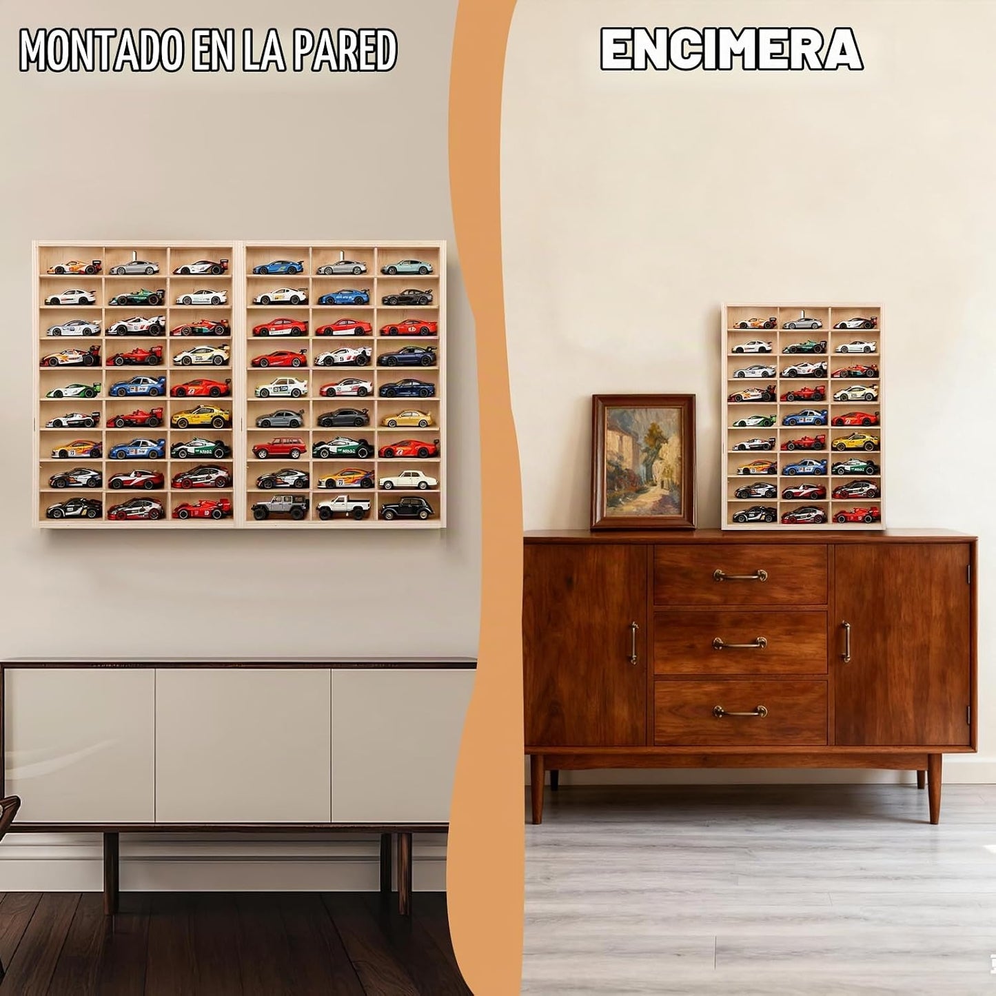 Vitrina de madera para Hotwheels de 54 espacios, escala 1\/64, vitr...