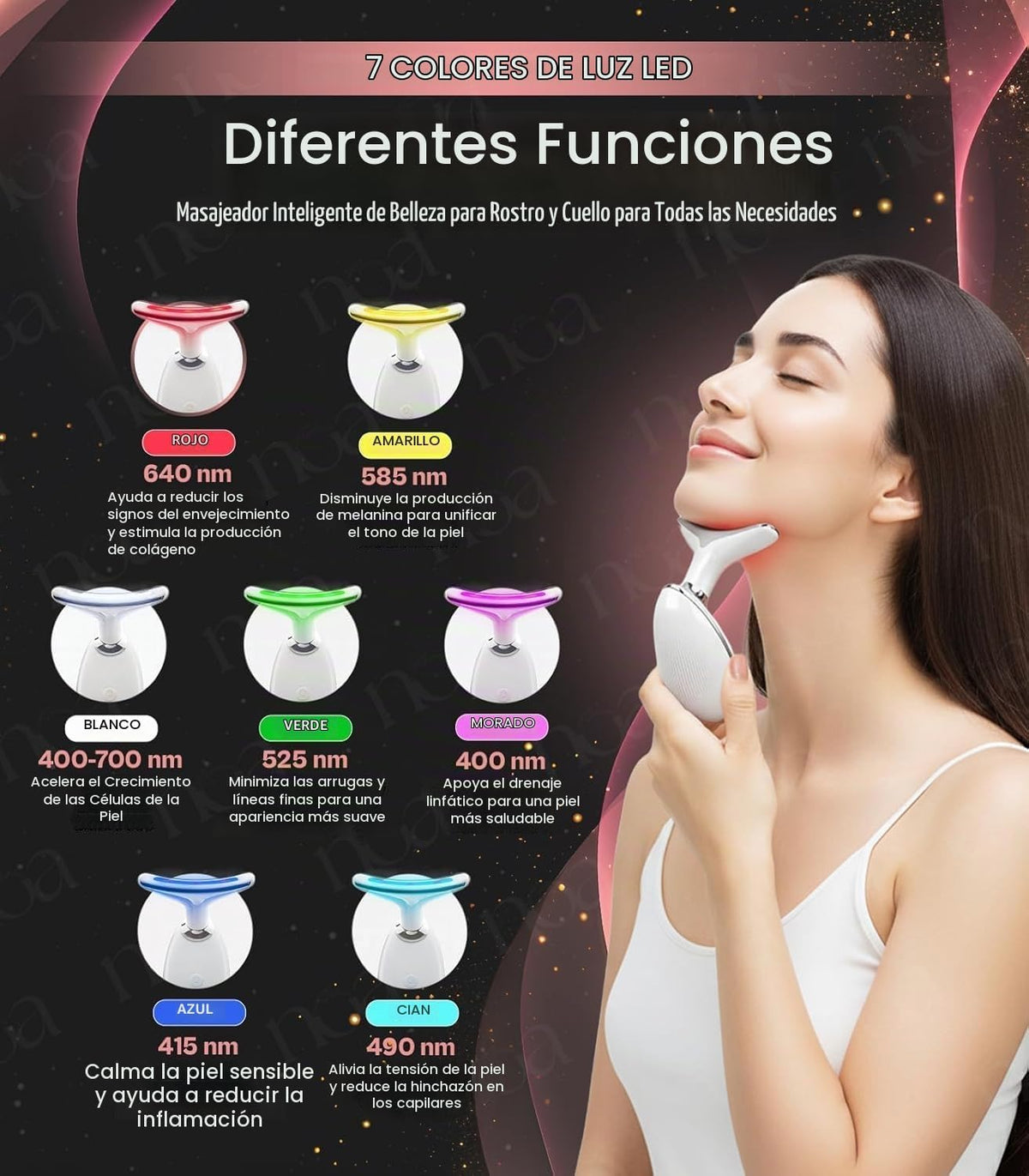 LuxeSkin Masajeador facial de la terapia de la luz roja del color L...