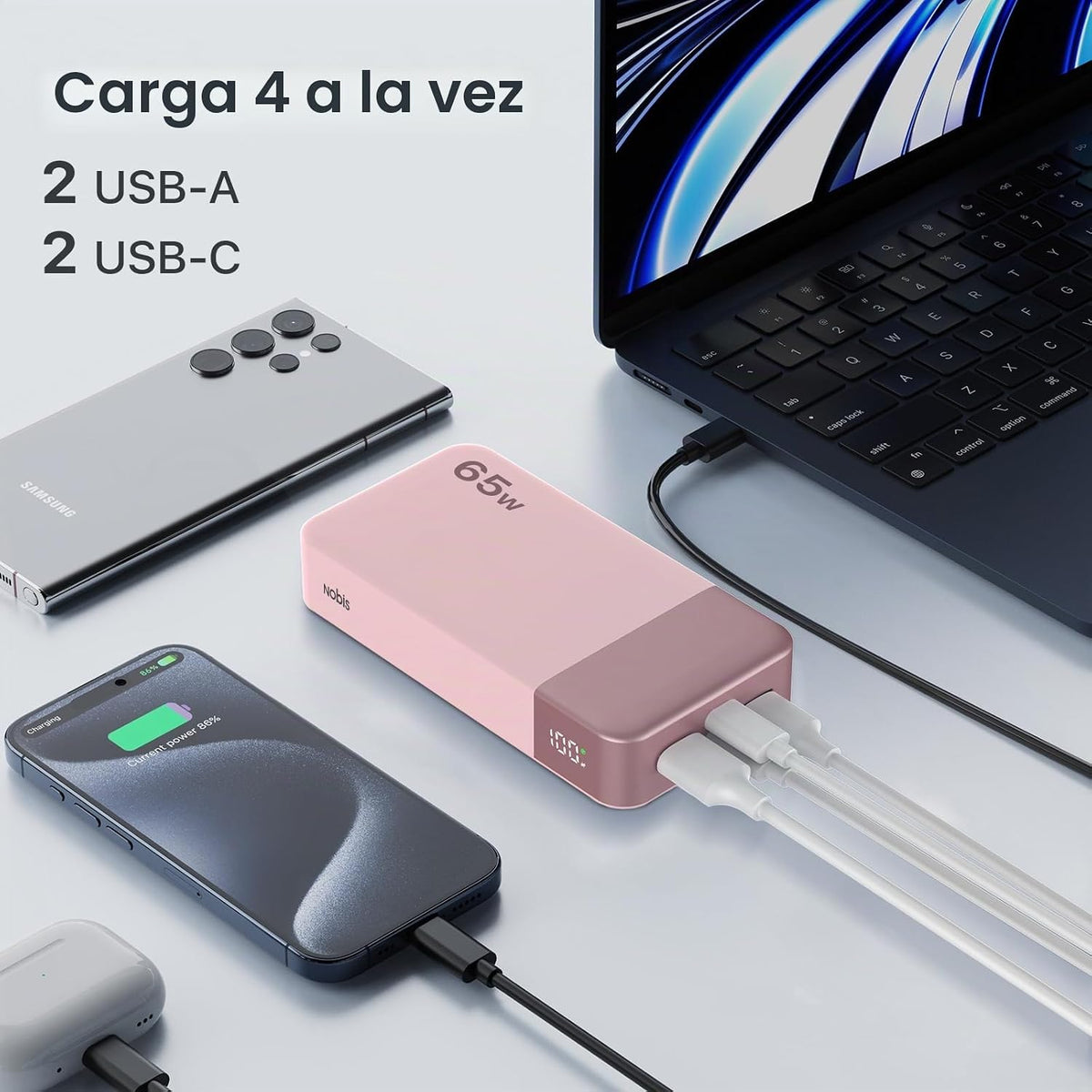 NOBIS Cargador portátil 20000mAh 65W Power Bank Carga rápida | Pane...