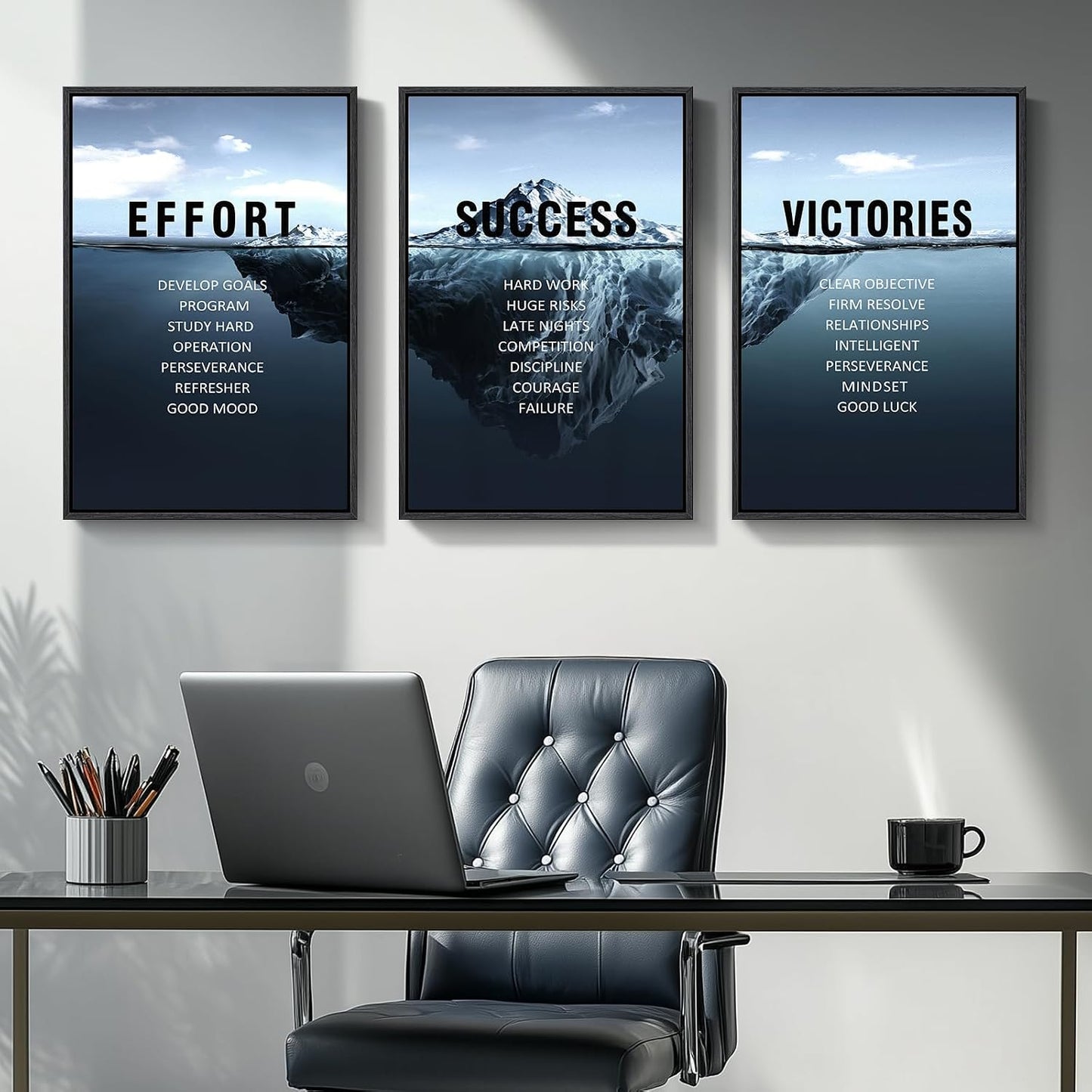 Arte de pared motivacional enmarcado para oficina, 3 piezas de 16 x...