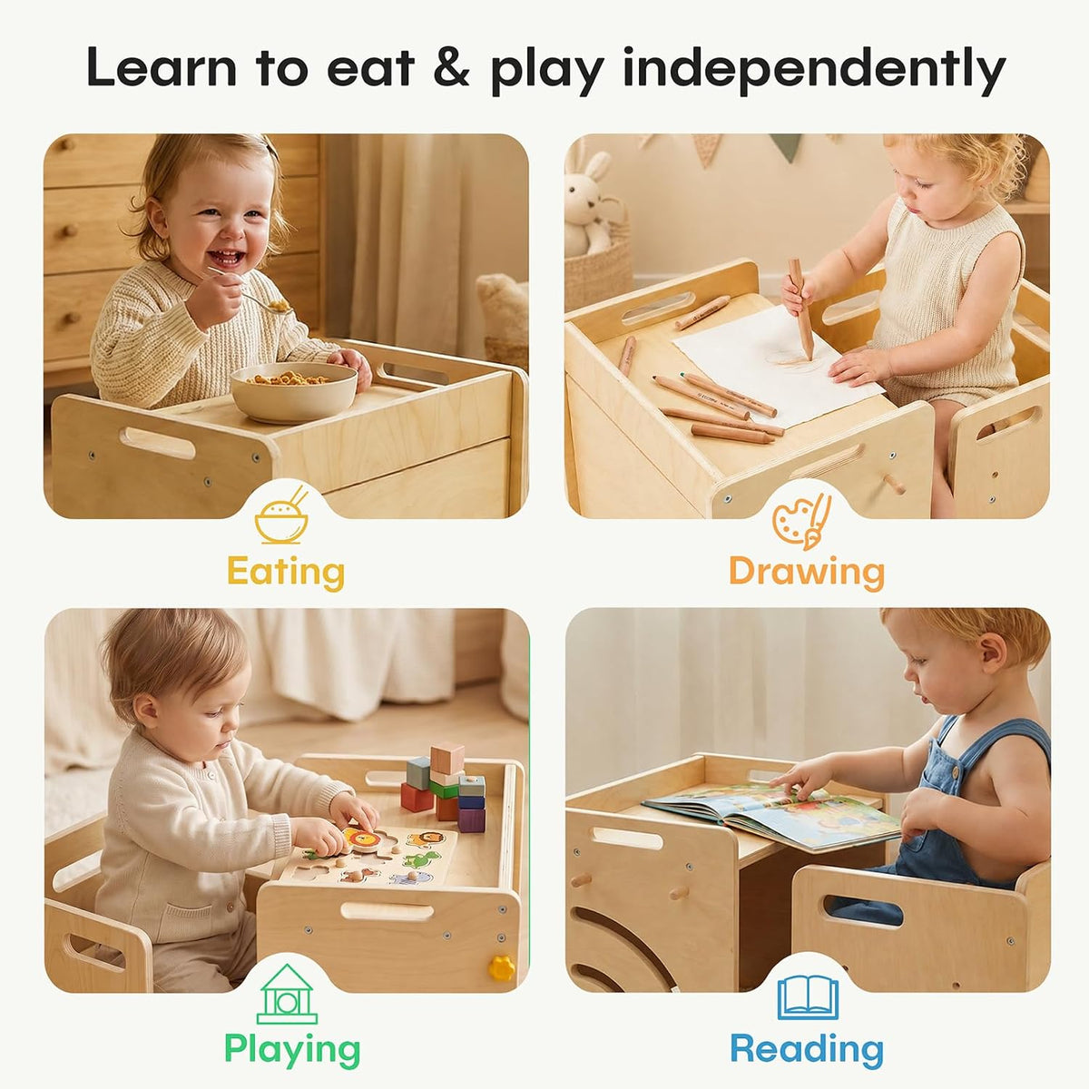 Montessori - Juego de mesa y silla \u2013 Mesa de destete ajustable...