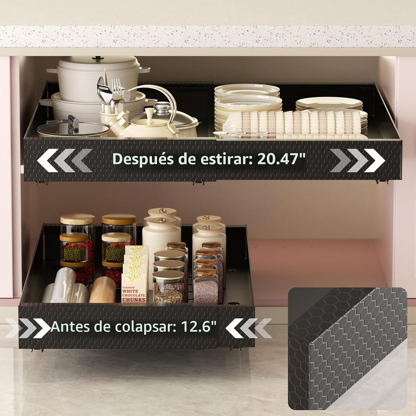 FLEKSO Organizador de gabinete extraíble, paquete de 2, expandible...