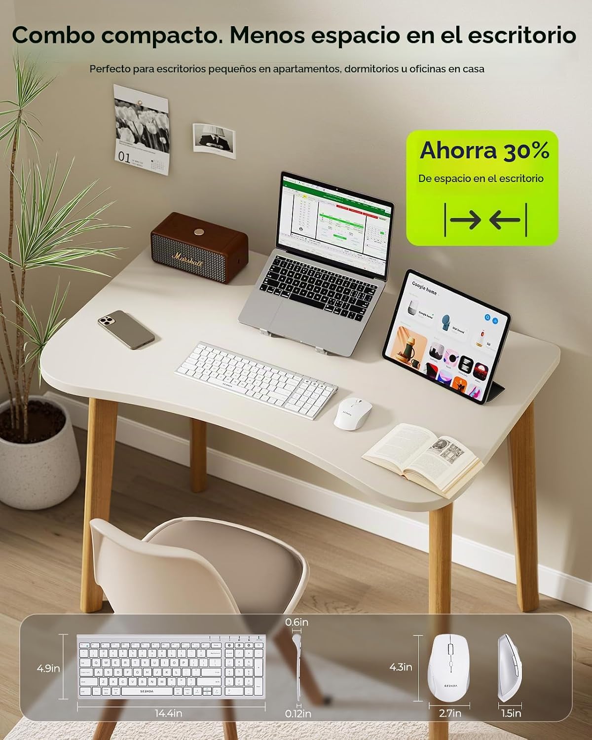 seenda COE401 - Combo de teclado y mouse Bluetooth, recargable, col...