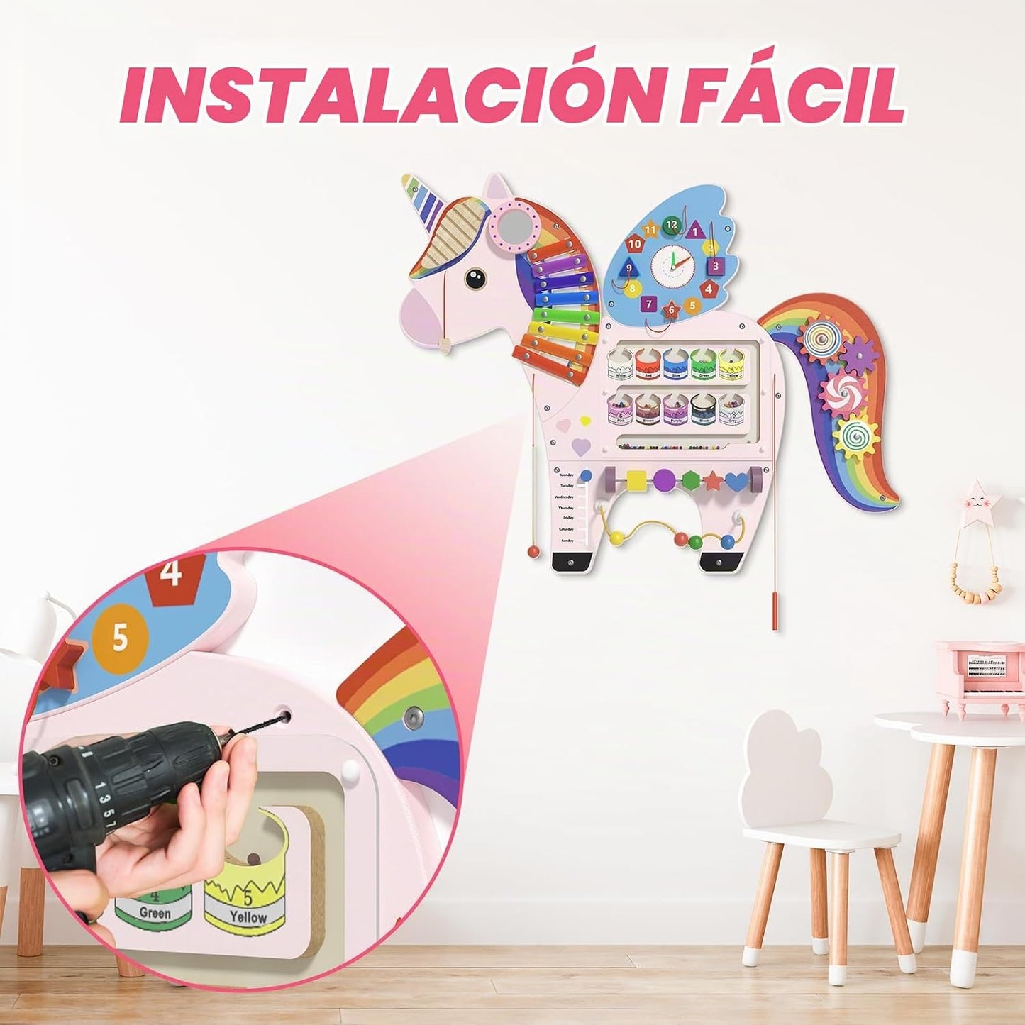 Panel de Pared Sensorial de Unicornio para Niños - Paneles de Table...