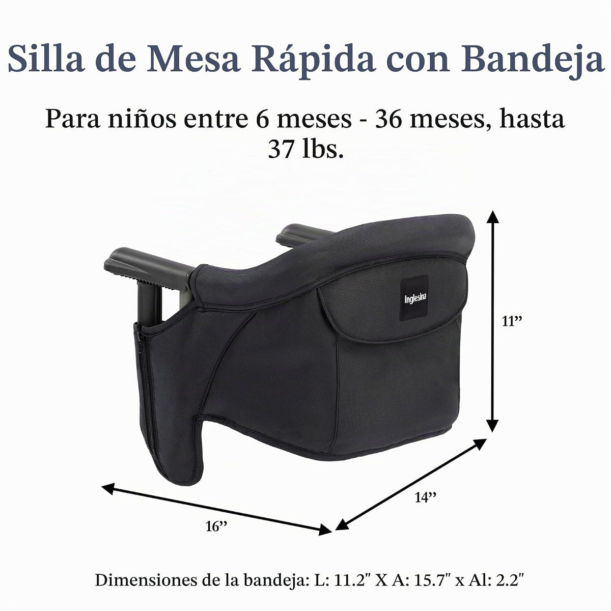 Inglesina Silla de mesa rápida, color negro + bandeja de comedor rá...