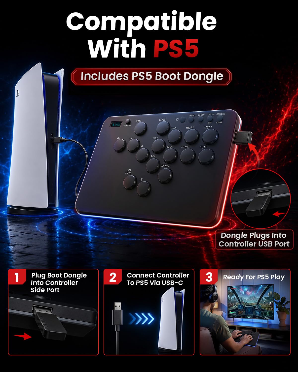 Controlador sin palanca DOYOKY para PS5 | Palo de lucha con cable d...