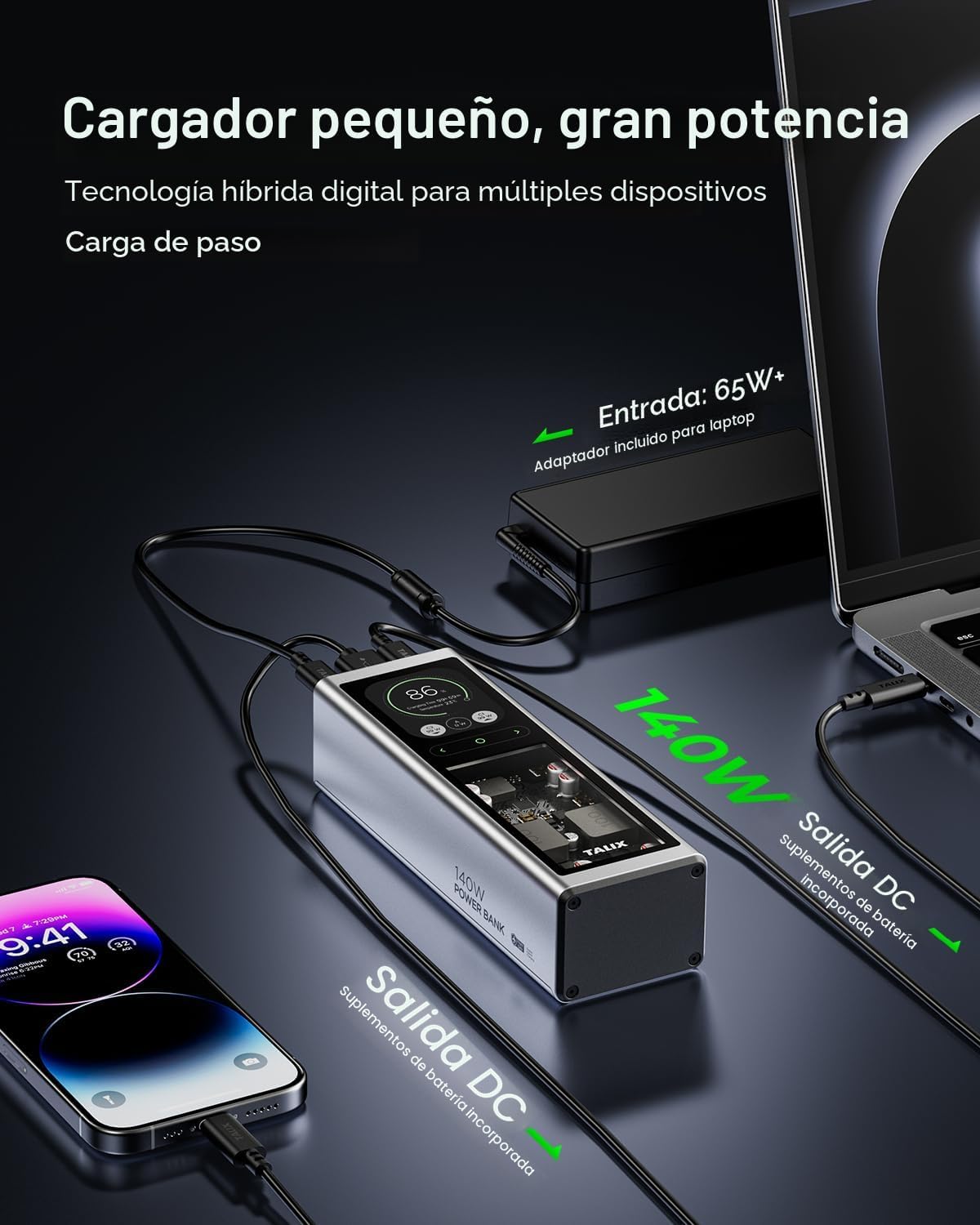 TALIX Banco de energía de 140 W, banco de energía para portátil de...