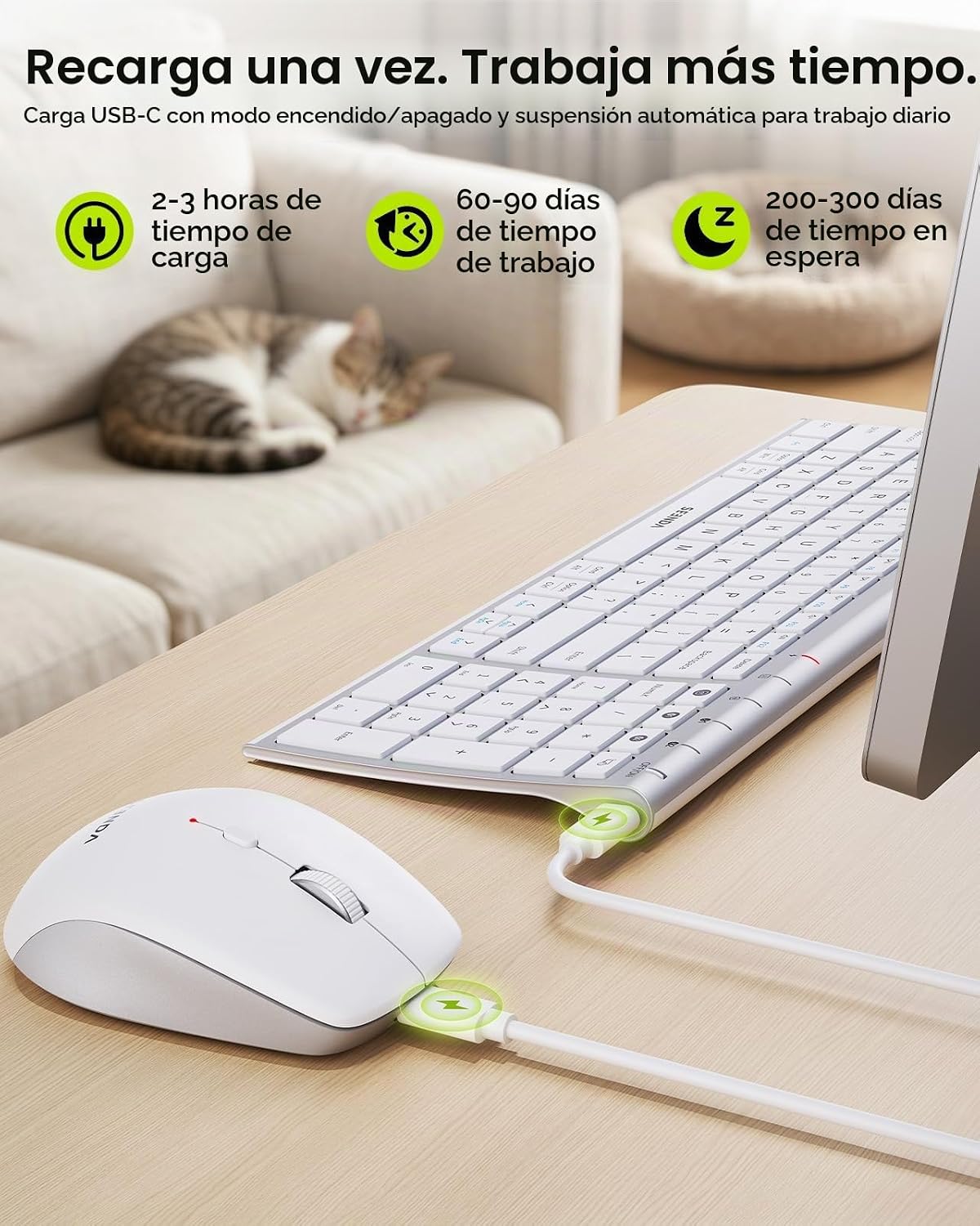 seenda COE401 - Combo de teclado y mouse Bluetooth, recargable, col...