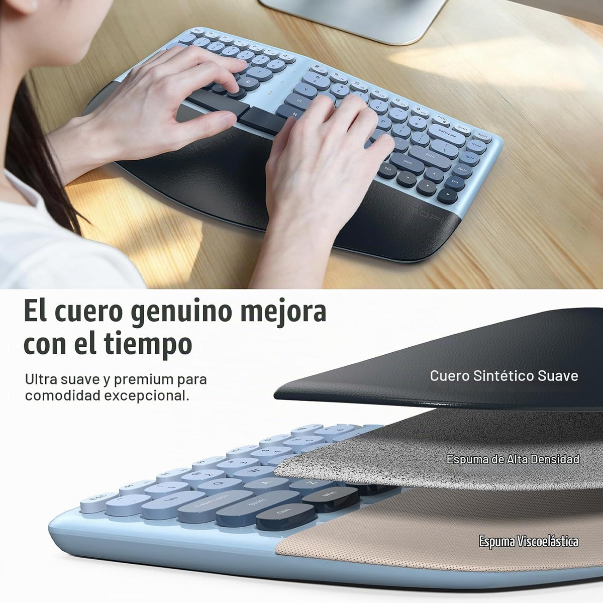 MOFII Combo de teclado y mouse ergonómicos inalámbricos, teclado cu...