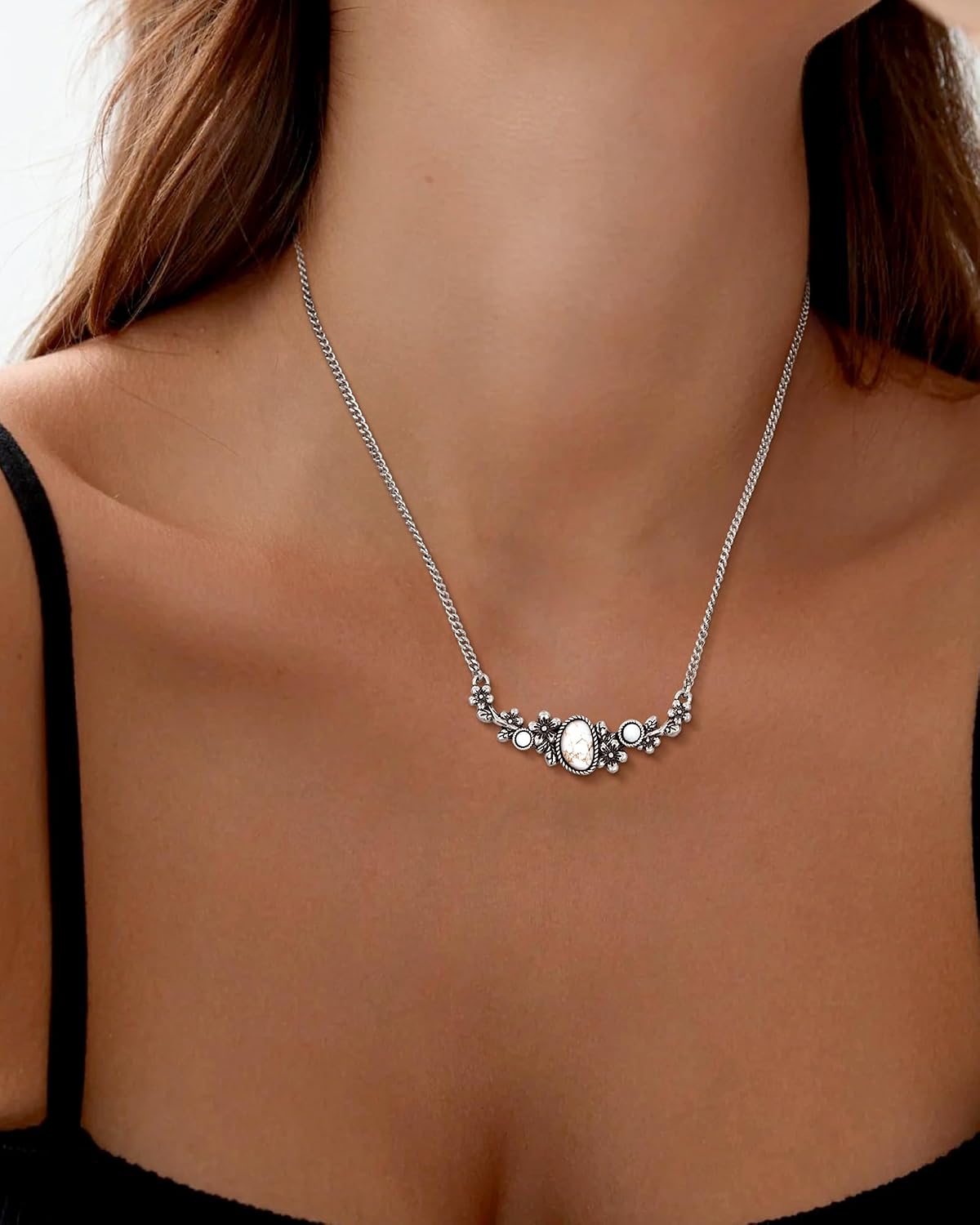 Collar turquesa con piedra floral Wrangler, joyería turquesa para m...