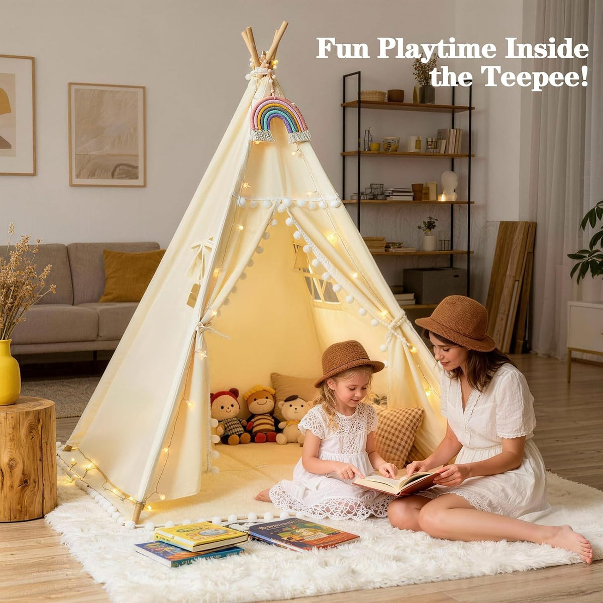 HalloDeer - Tienda de campaña tipi para niños con alfombrilla acolc...