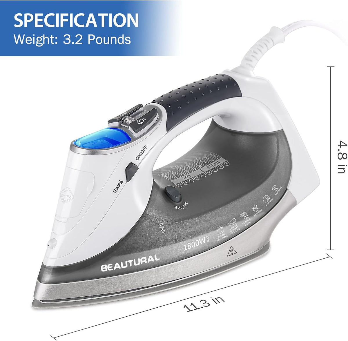 BEAUTURAL Plancha de vapor de 1800 vatios con pantalla LCD digital,...