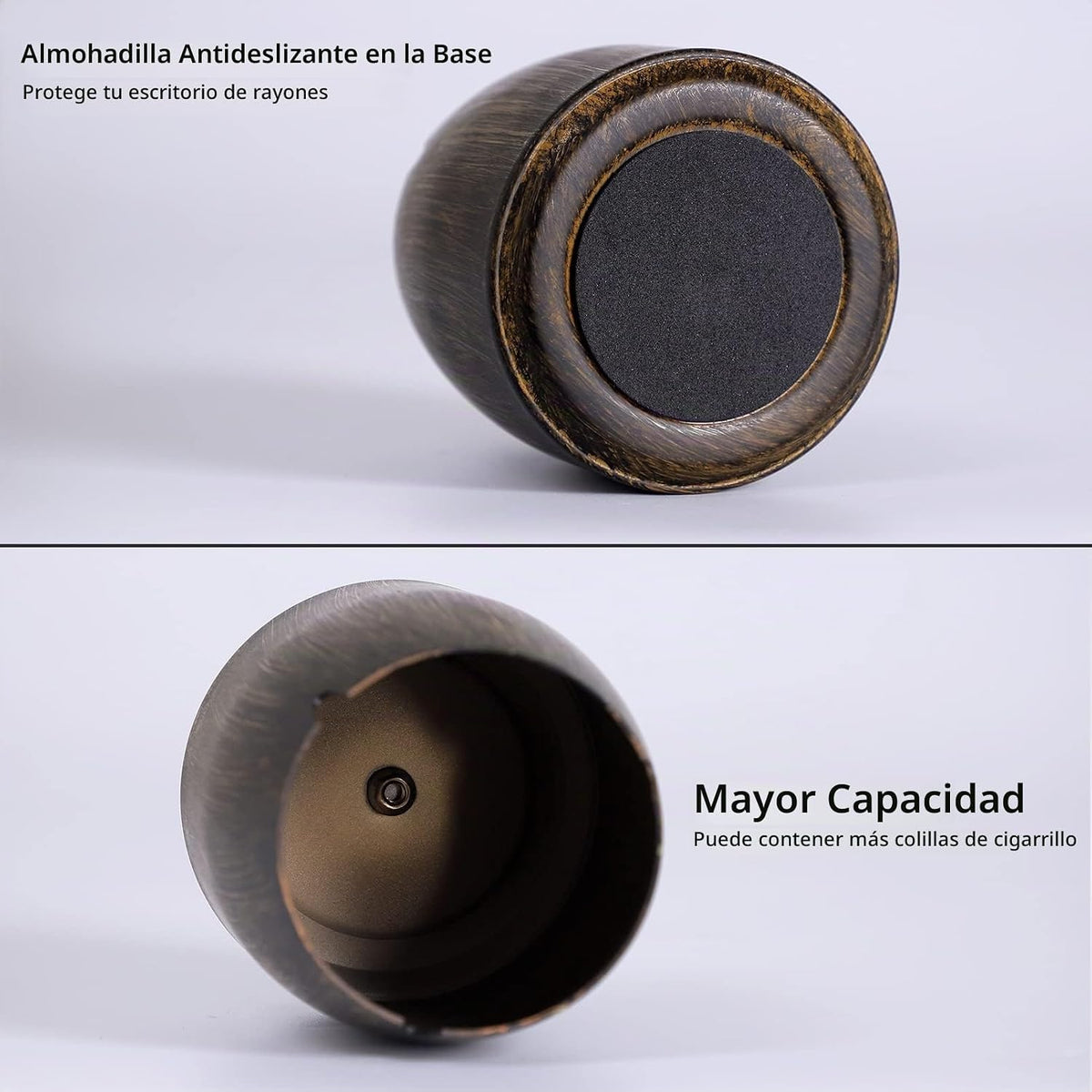Cenicero extra grande con tapa para cigarrillos, de acero inoxidabl...