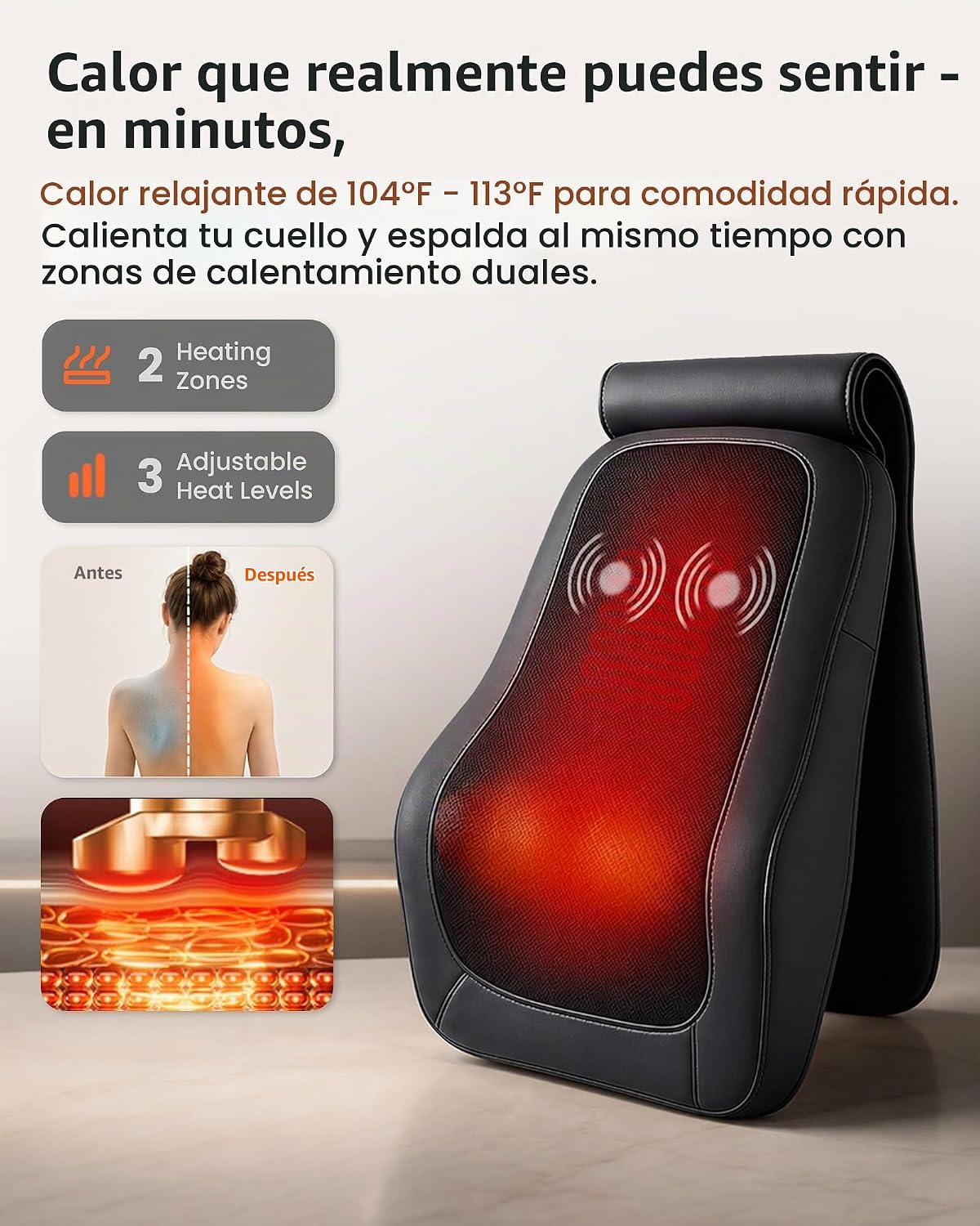 COMFIER Masajeador de espalda con calor y vibración, masajeador Shi...