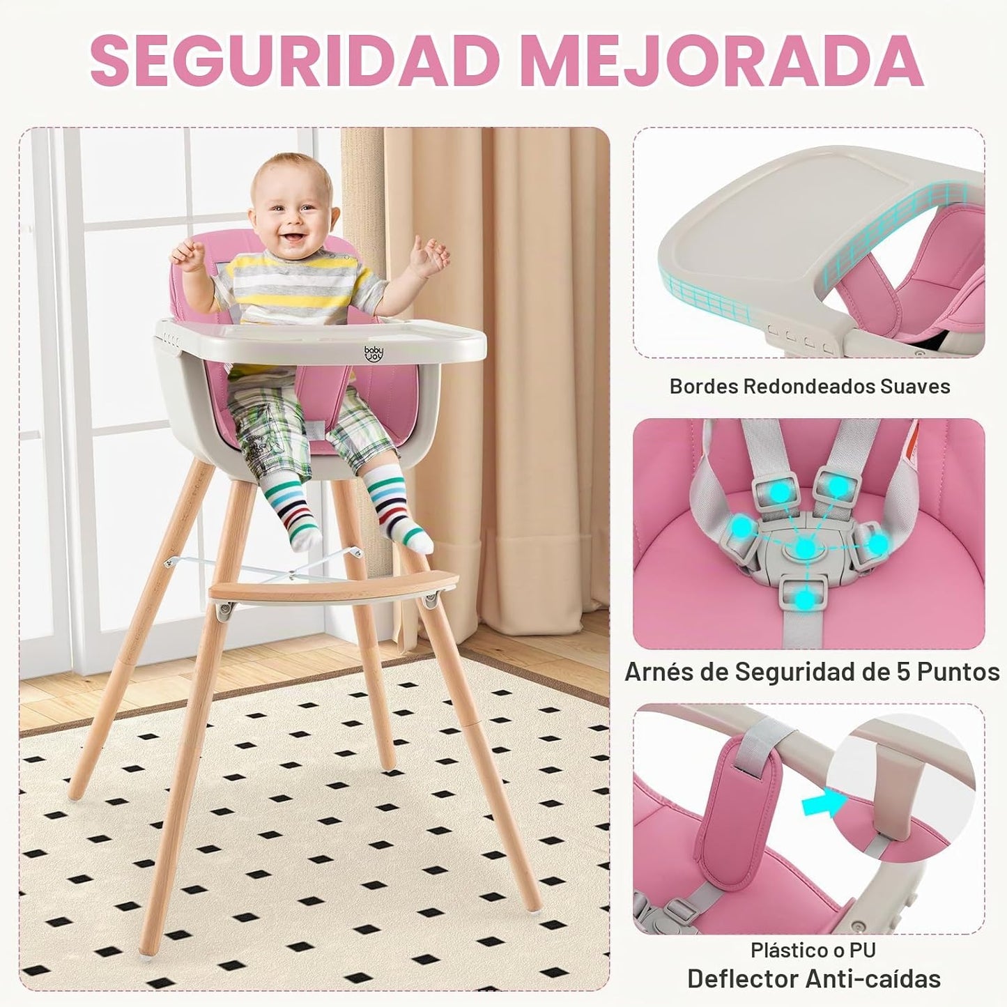 BABY JOY Trona convertible de bebé, 3 en 1, silla alta de madera\/a...