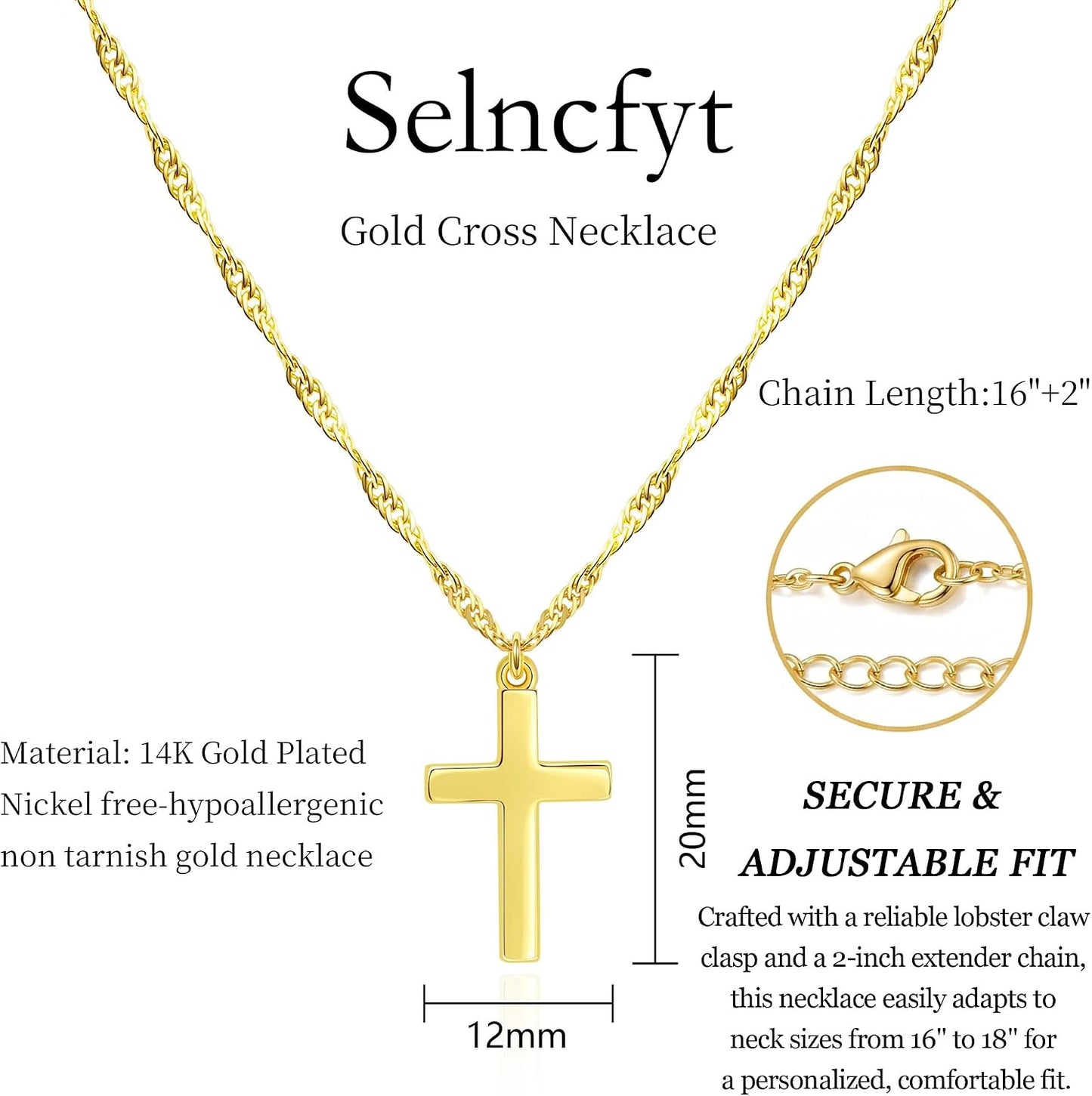 Selncfyt Collar de cruz para mujer, chapado en oro de 14 quilates,...