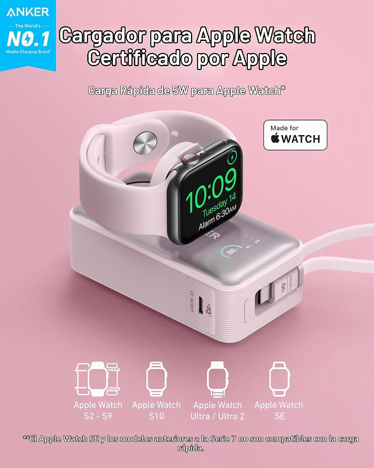 Anker MagGo Power Bank para Apple Watch, Batería Compacta Certifica...