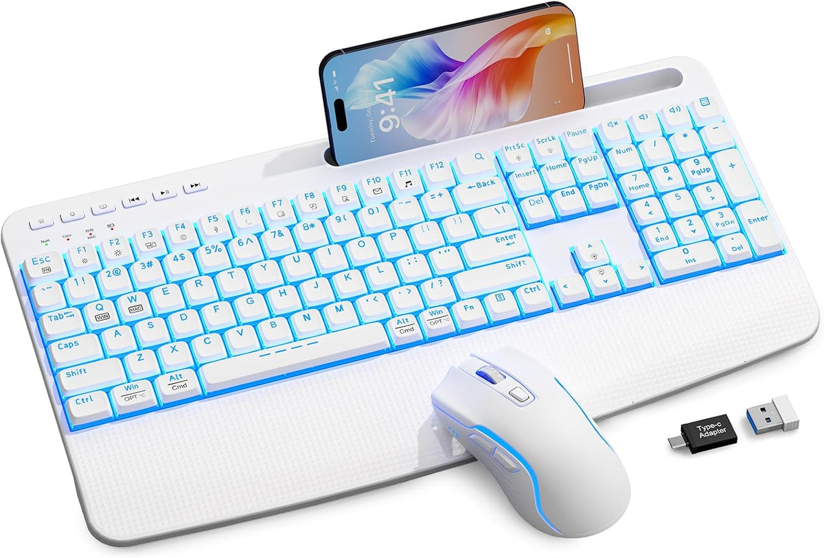 Combo inalámbrico de teclado y ratón blanco, conjunto de teclados y...