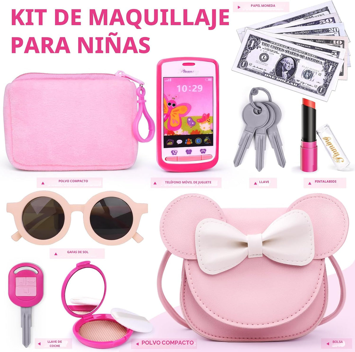 Juego de monedero para niñas pequeñas con juego de juguetes de maqu...