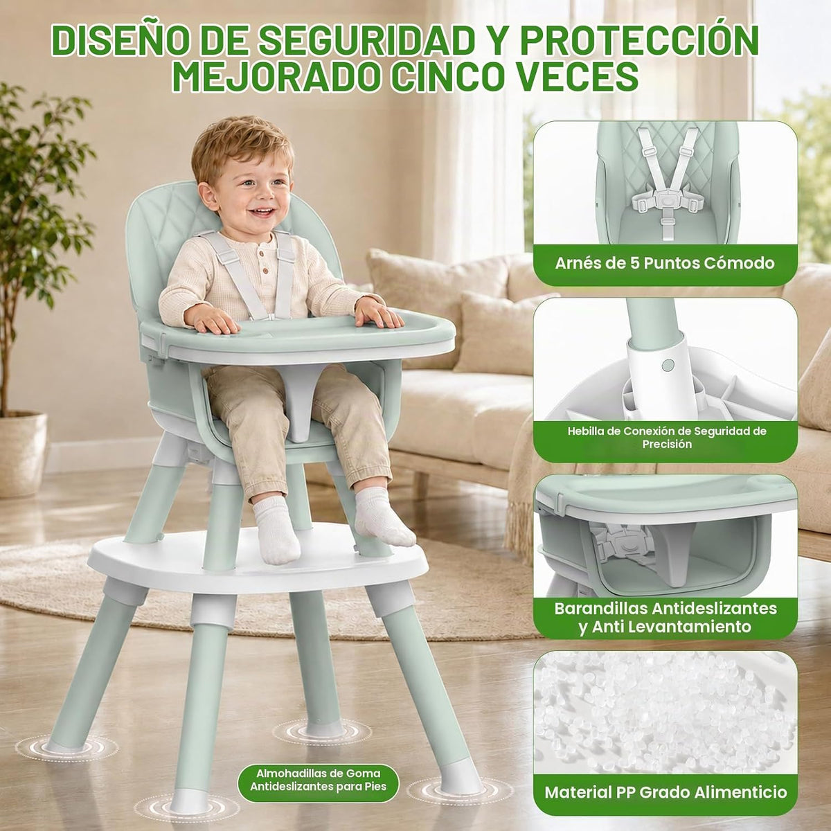 Sillas altas para bebés y niños pequeños (verde) | Asiento elevado,...