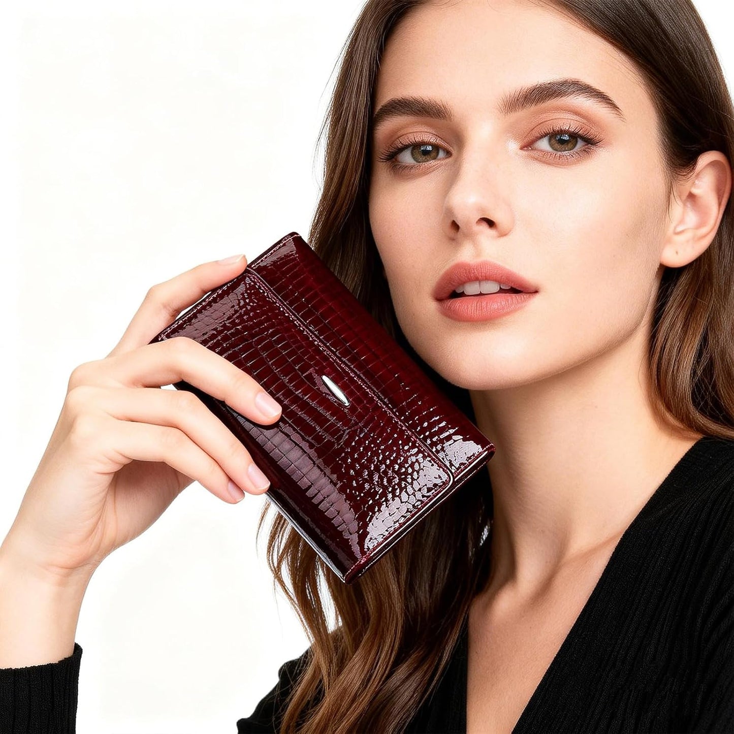 DAMAIKE Cartera de cuero encerado con aceite para mujer, cocodrilo...