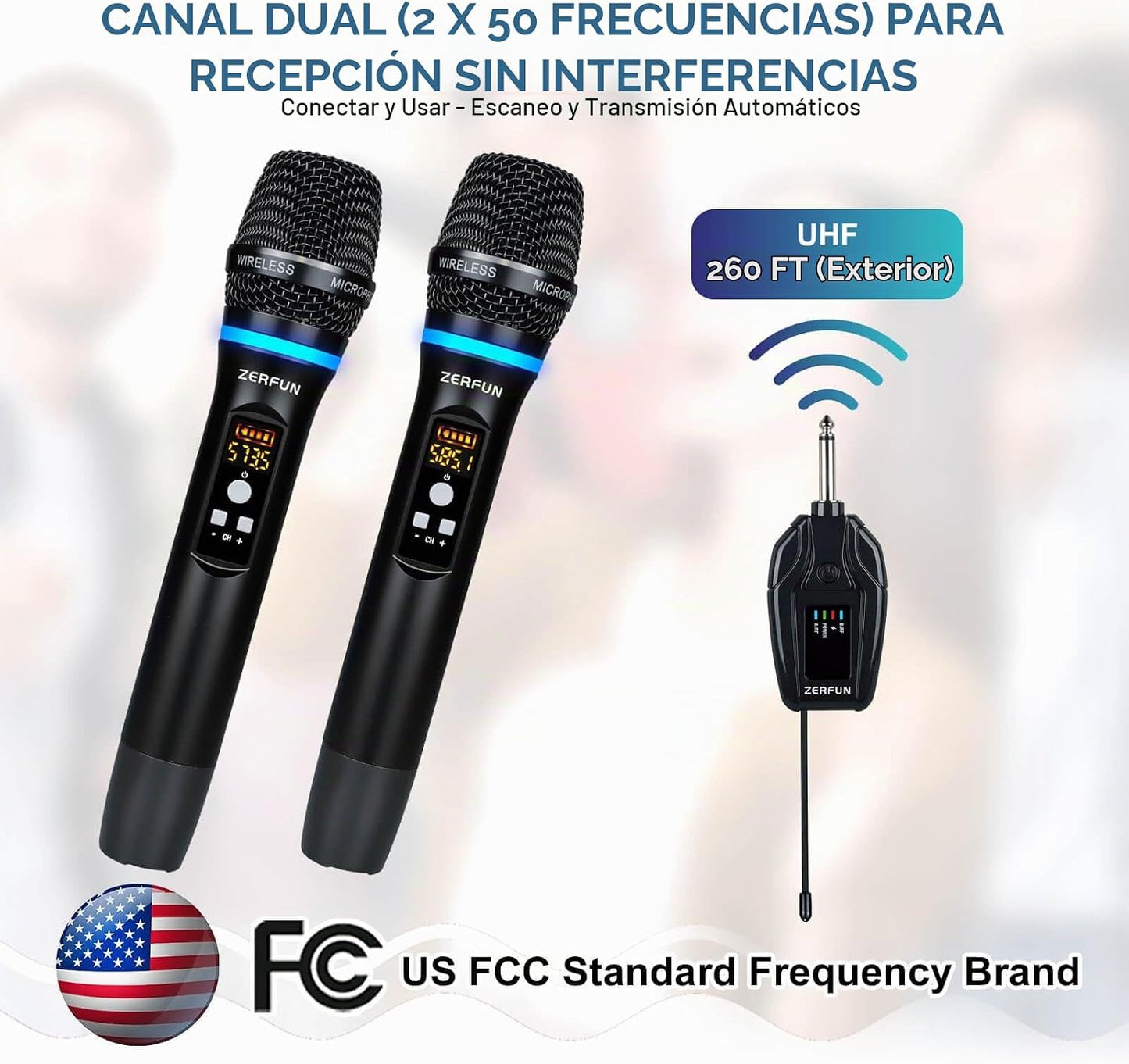 ZERFUN Micrófonos inalámbricos duales recargables, sistema de micró...