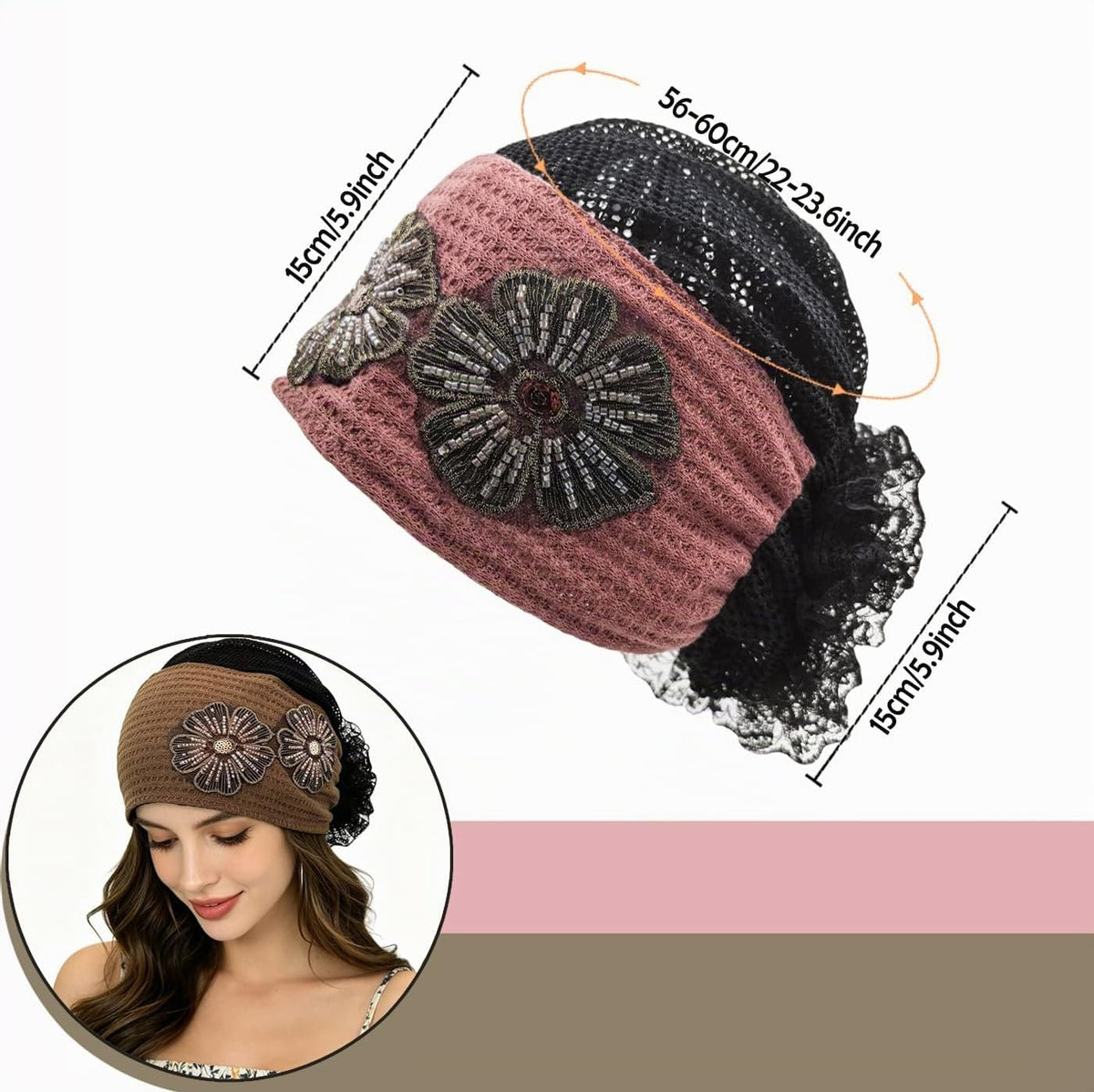 Pemilosci Paquete de 2 gorros de encaje para la cabeza, gorro de ma...