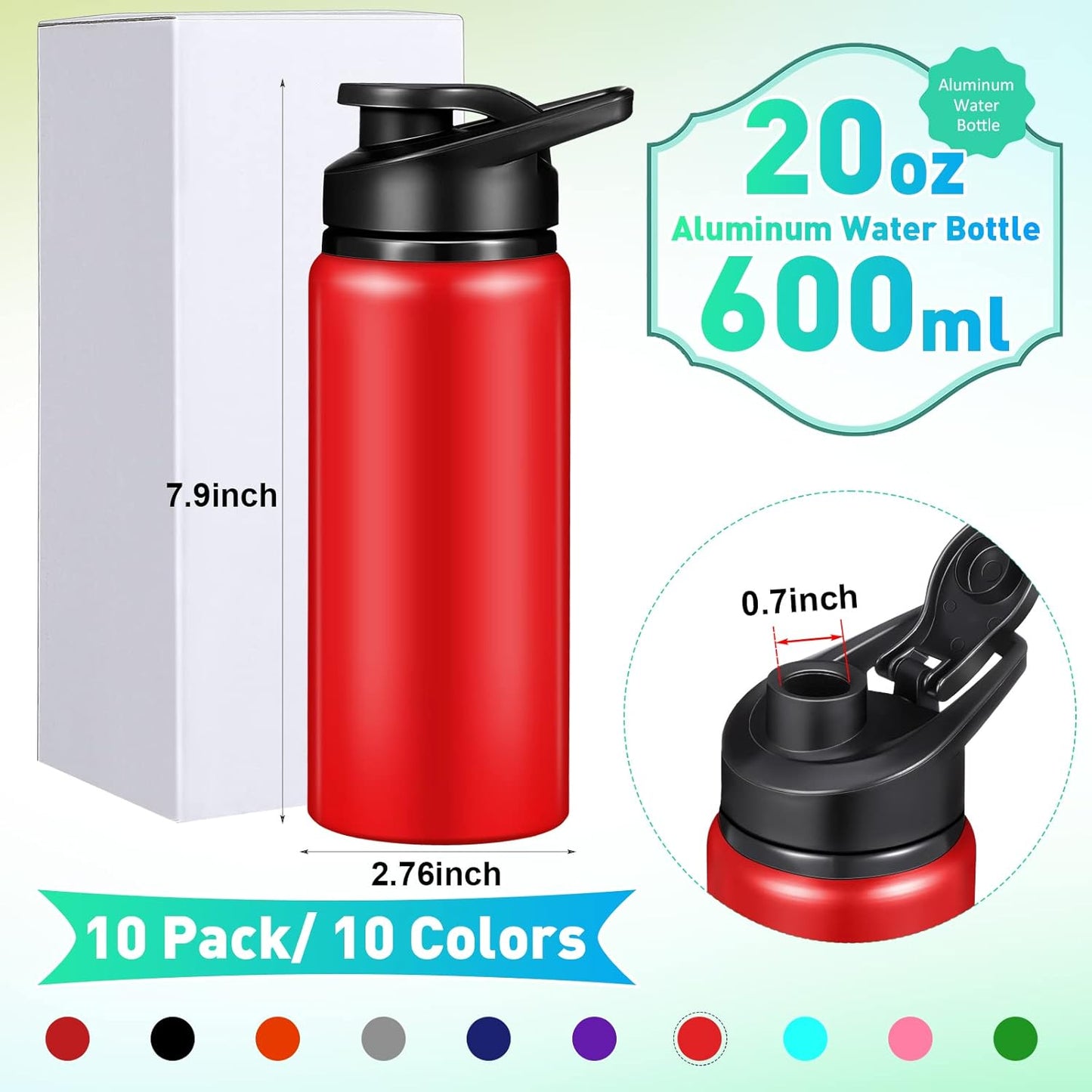 Mimorou - 10 botellas de agua de aluminio de 20 onzas a granel, mul...