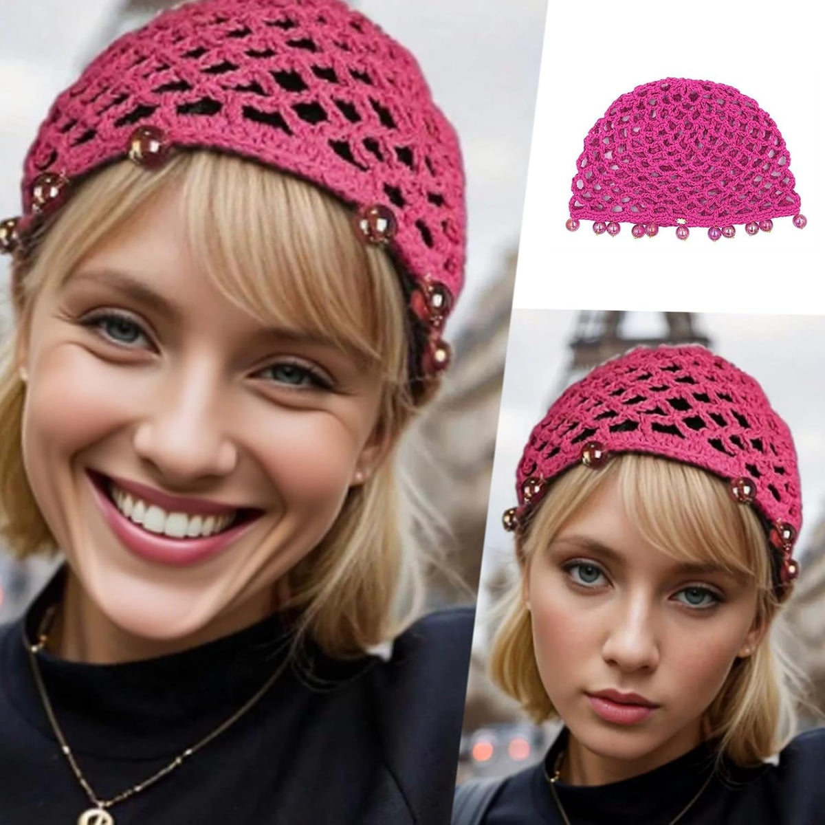 iRIIRIO 1 gorra de ganchillo para mujer, diseño de calavera con cue...
