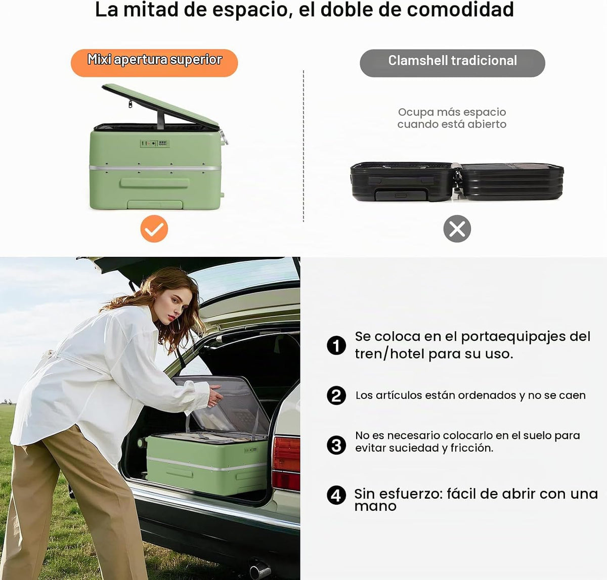 mixi Maleta de equipaje con ruedas giratorias, equipaje de viaje co...