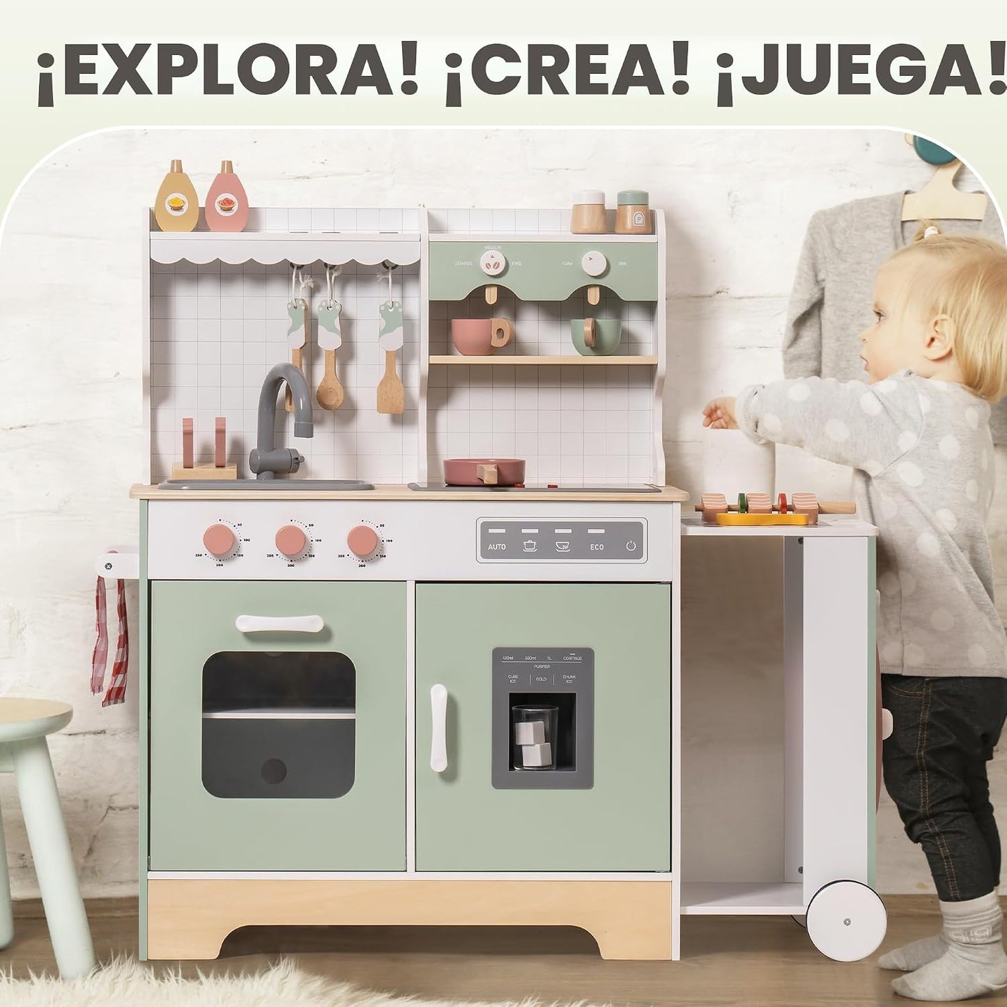 ROBUD Juego de cocina de madera para niños pequeños, juego de cocin...